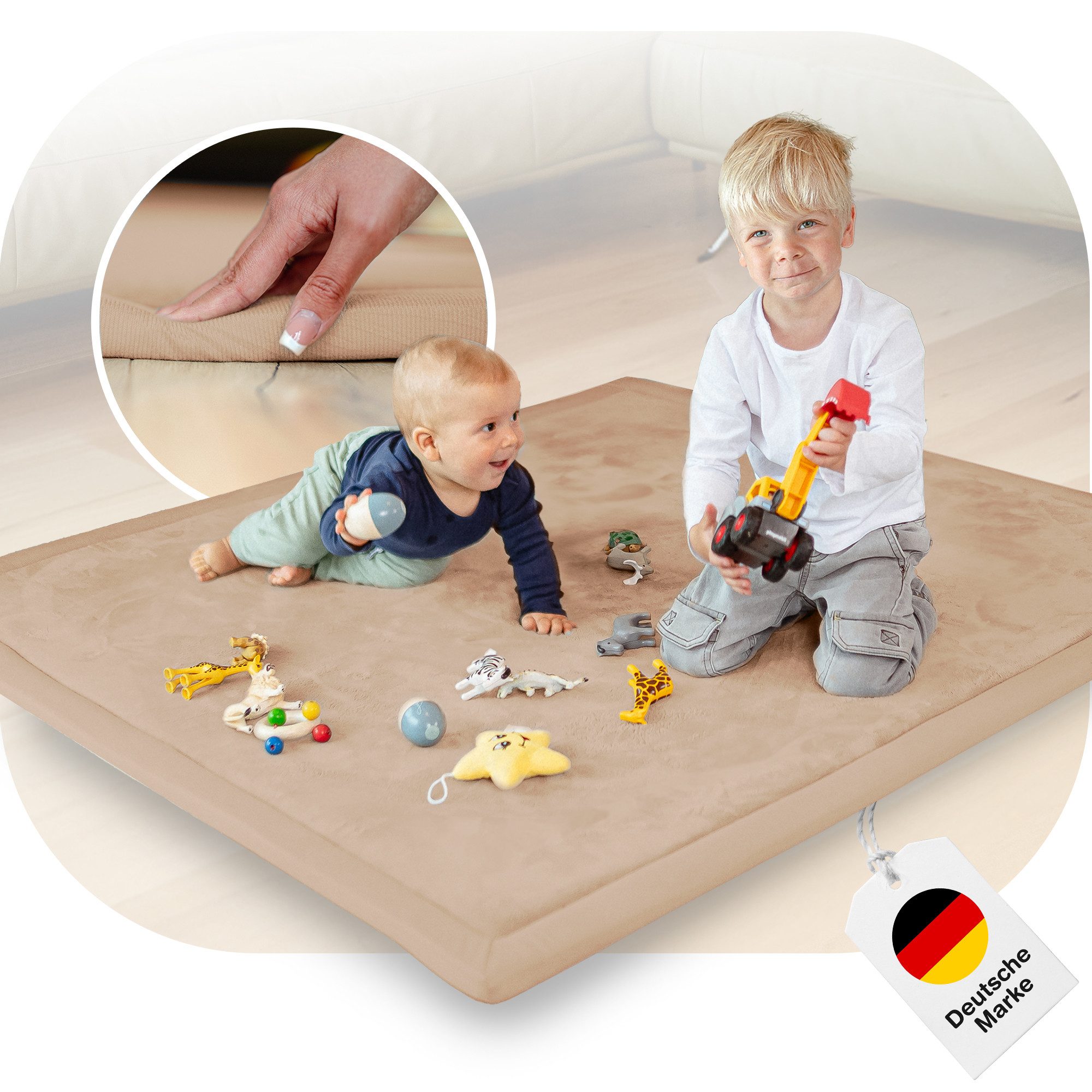 BabyBeFun Spielmatte [Extra Weich] 3cm dicke Krabbelmatte Baby, hochwertiger Memory-Schaum, Rutschfest, Deutsche Marke