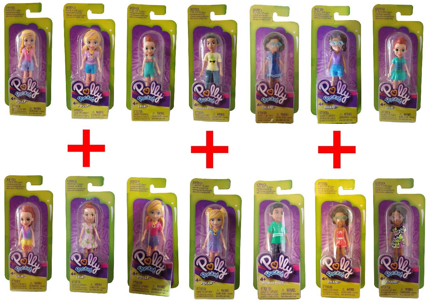 Polly Pocket Stehpuppe Polly Pocket 14 x Modepuppen Puppen-Set mit Polly, Shani, Lila