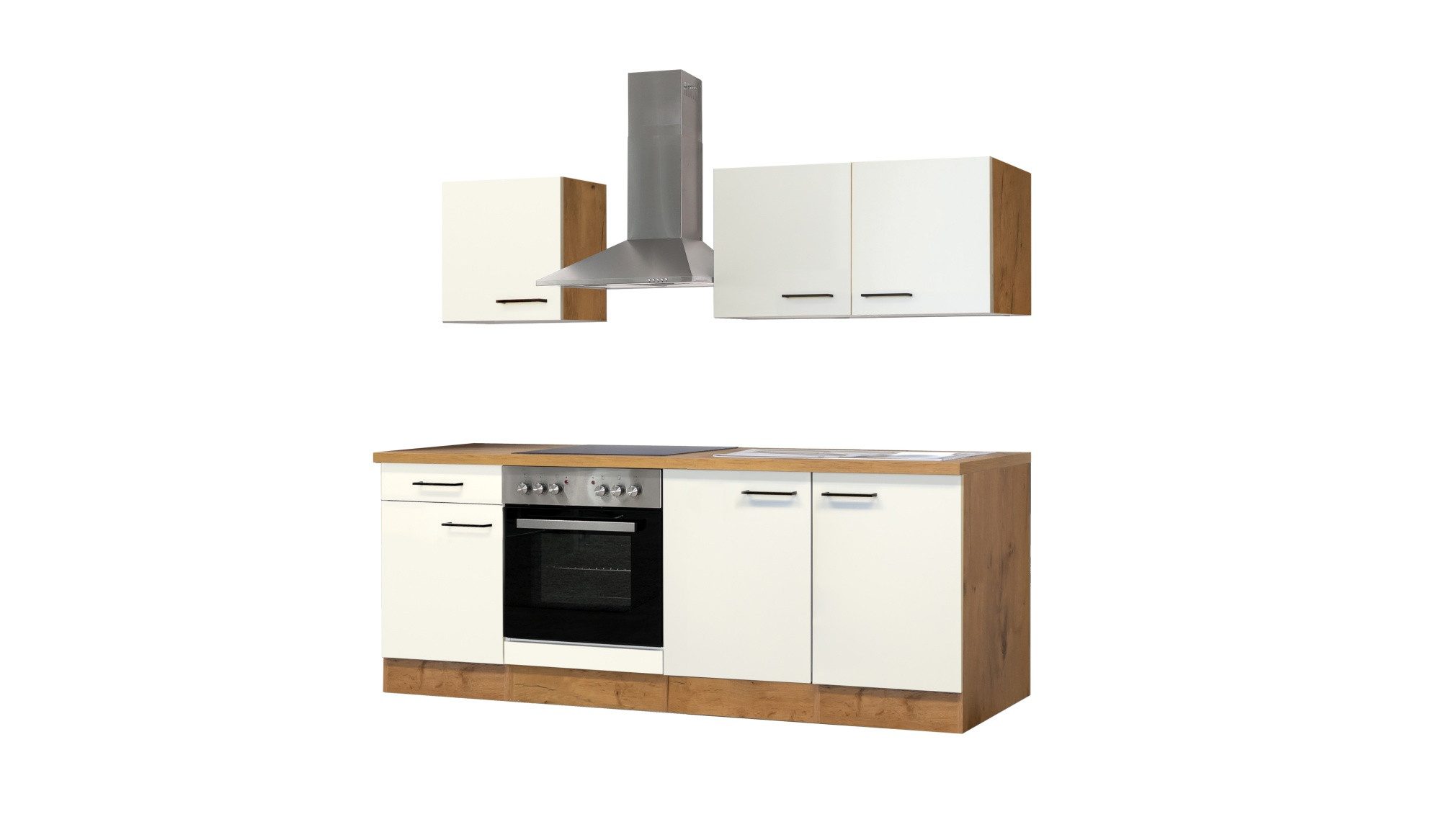 Flex-Well Küchenzeile Küchenzeile mit E-Geräten - 210 cm breit - Magnolia Matt Lancelot Oak