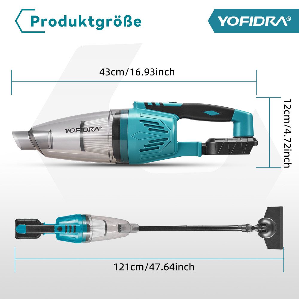 Yofidra Akku-Stielstaubsauger 12.000 Pa Saugkraft mit 2 Akkus, 650 ml Staubbehälter, 800 W, HEPA-Filter Handstaubsauger für Teppiche & Hartböden