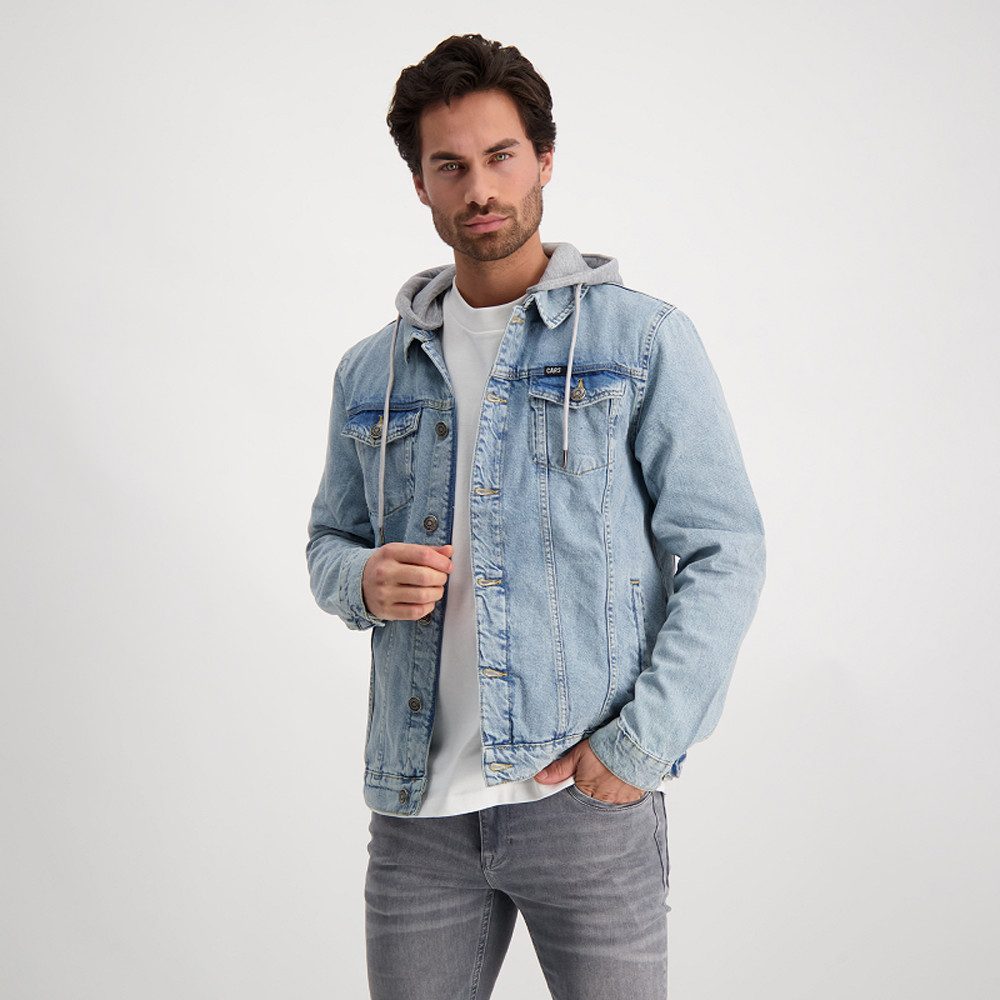 CARS JEANS Jeansjacke Jeansjacke mit abnehmbarer Kapuze in Stone Bleached und Black