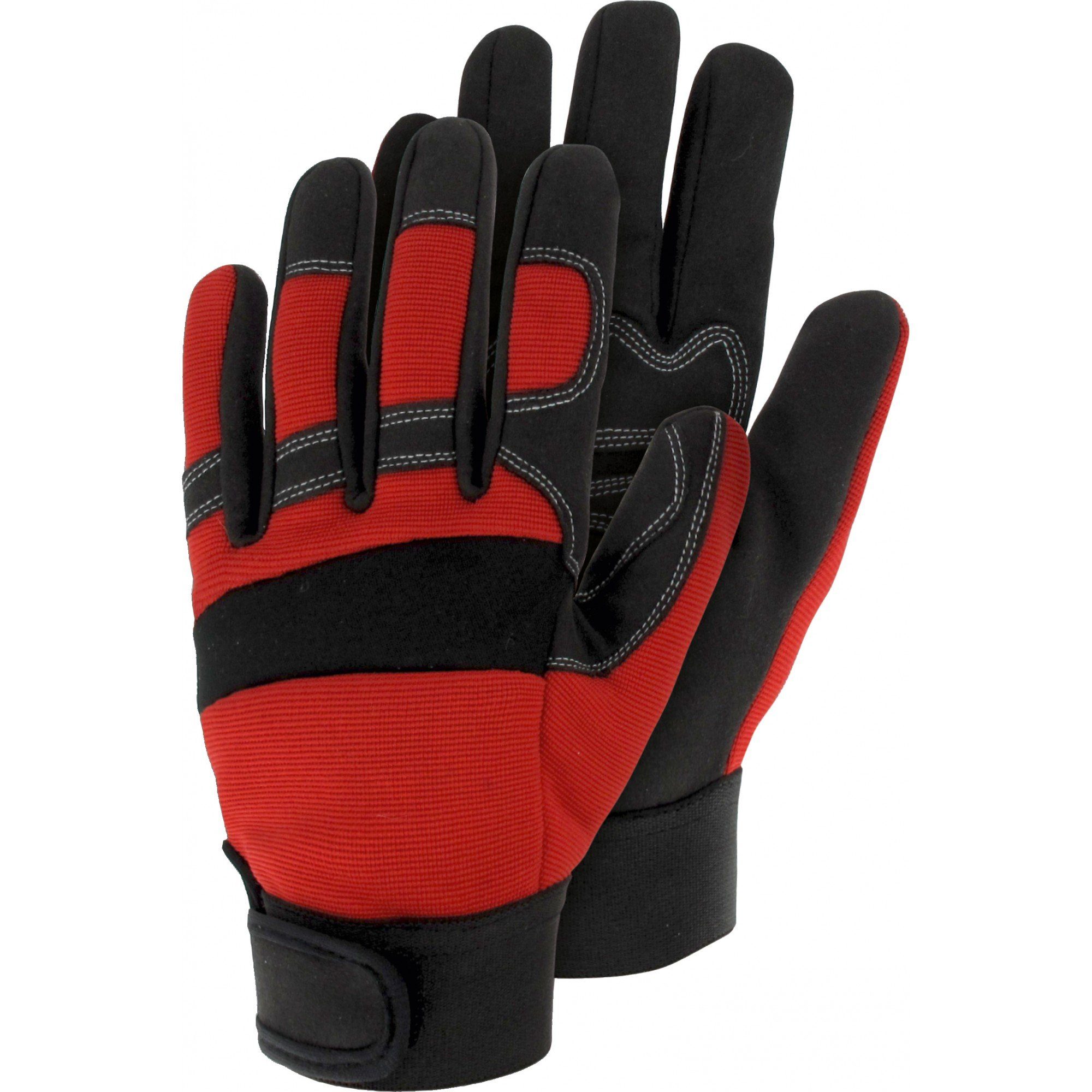 Triuso Mechaniker-Handschuhe "Mechanik Star" Farbe: rot - Beschichtung: schwarz Synthetik-Leder mit elastischem Handrücken