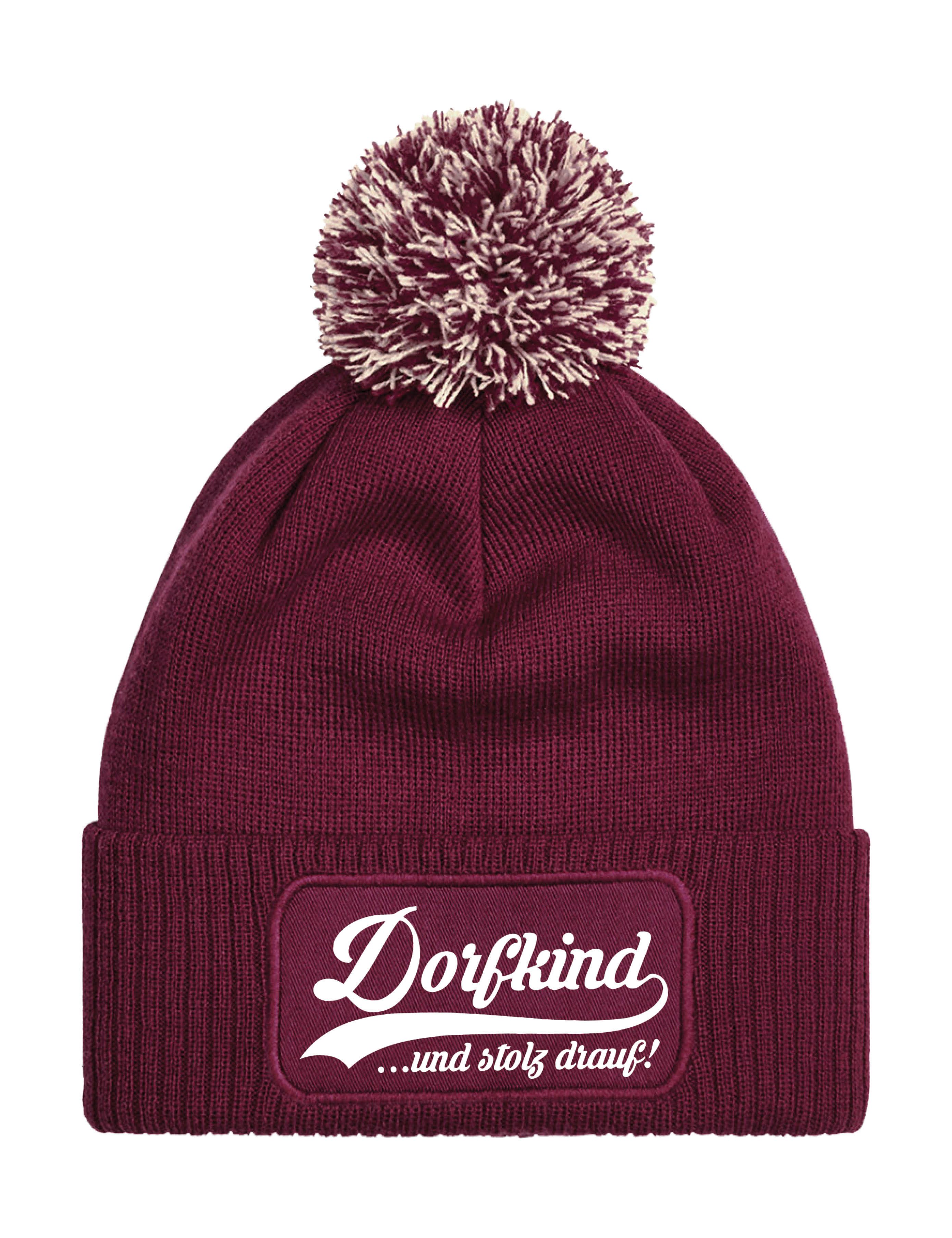 Youth Designz Beanie Unisex Strick Bommel Beanie Mütze mit Dorfkind Aufdruck Geschenk mit lustigen Logo für Damen und Herren