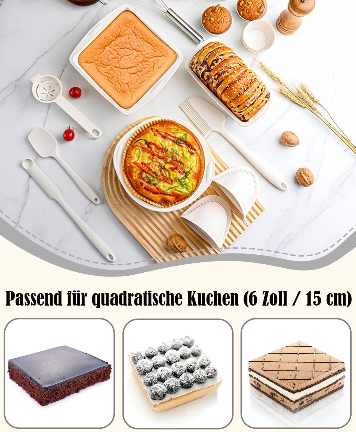 FELIXLEO Backform 4 Stück Silikon Kuchenform Eckig Backform Quadratisch, (1-tlg)