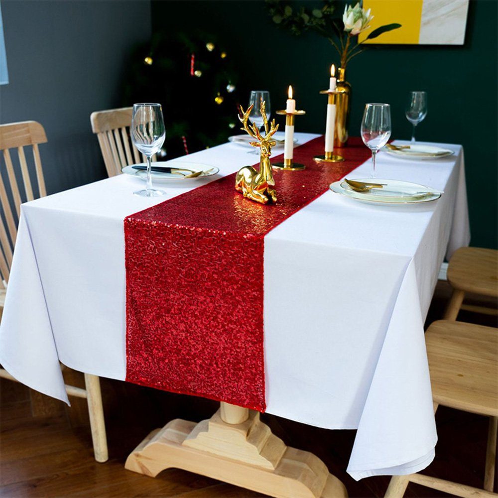 für Party FELIXLEO Weihnachten Tischläufer Red Pailletten Tischläufer 30*180cm Bankett