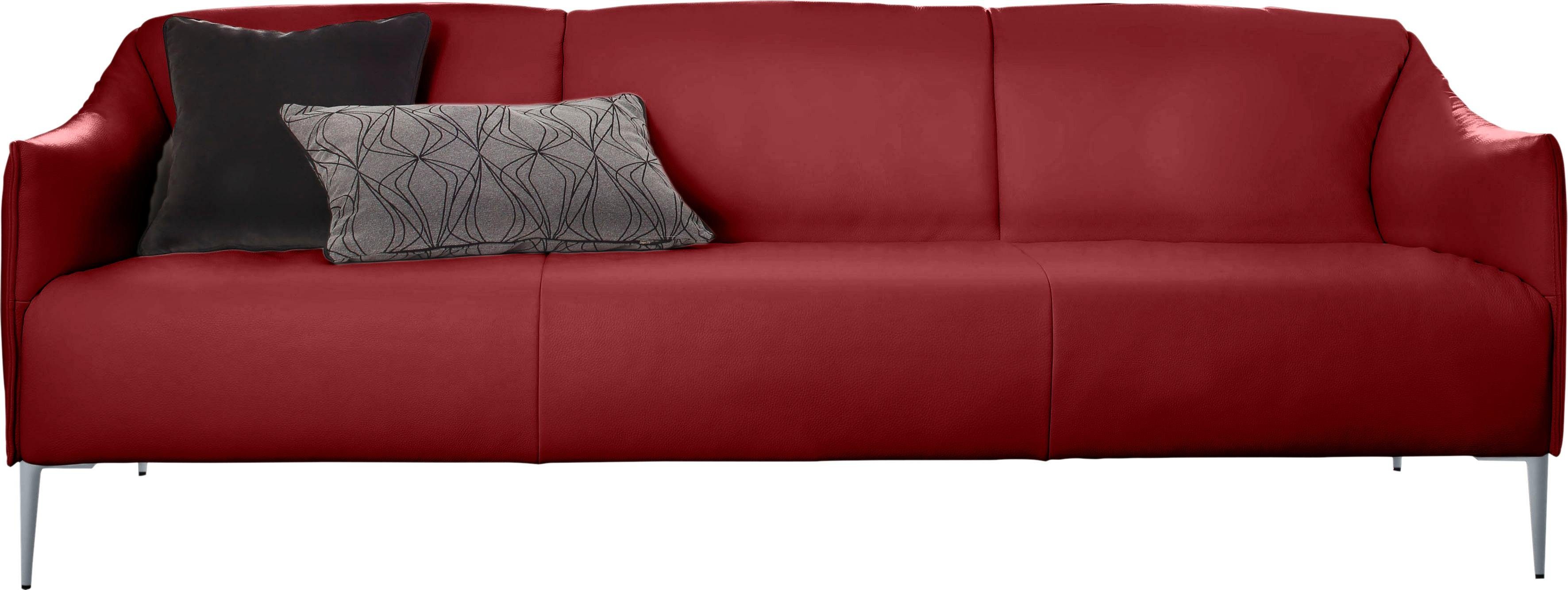 Silber Metallfüßen W.SCHILLIG Breite 3-Sitzer cm 224 Z59 matt, mit in sally, ruby red