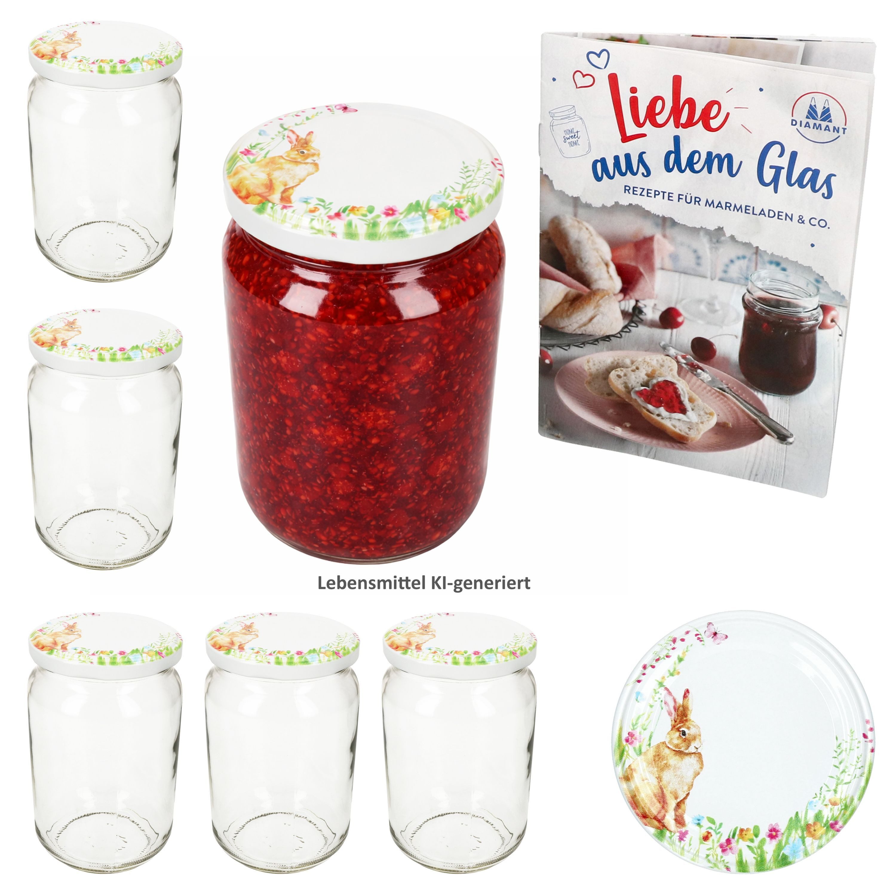 MamboCat Einmachglas MamboCat 6er Set Sturzglas 720ml Einmachglas Osterfreude Deckel Heft, Glas