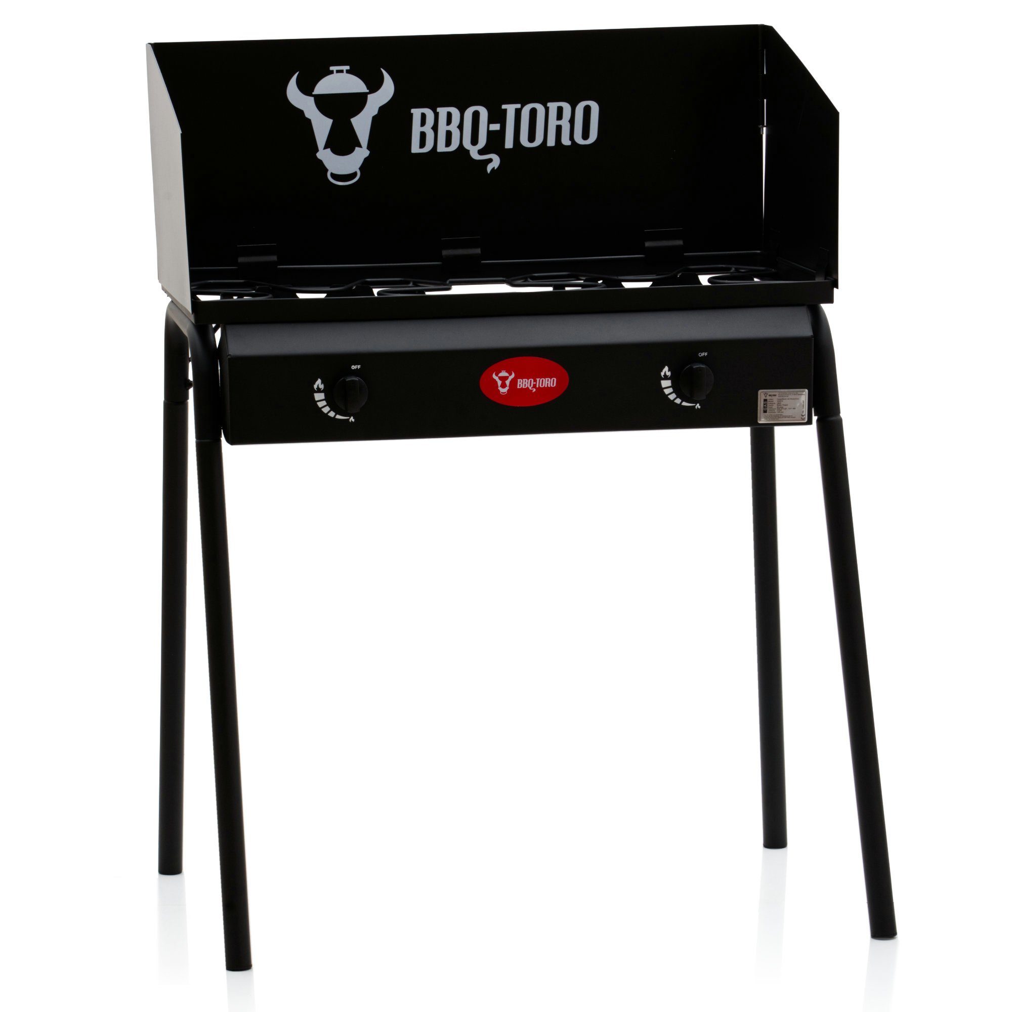 BBQ-Toro Gaskocher Gas Grilltisch mit Windschutz, Gusseisen Gaskocher 2 Brenner, 12kw