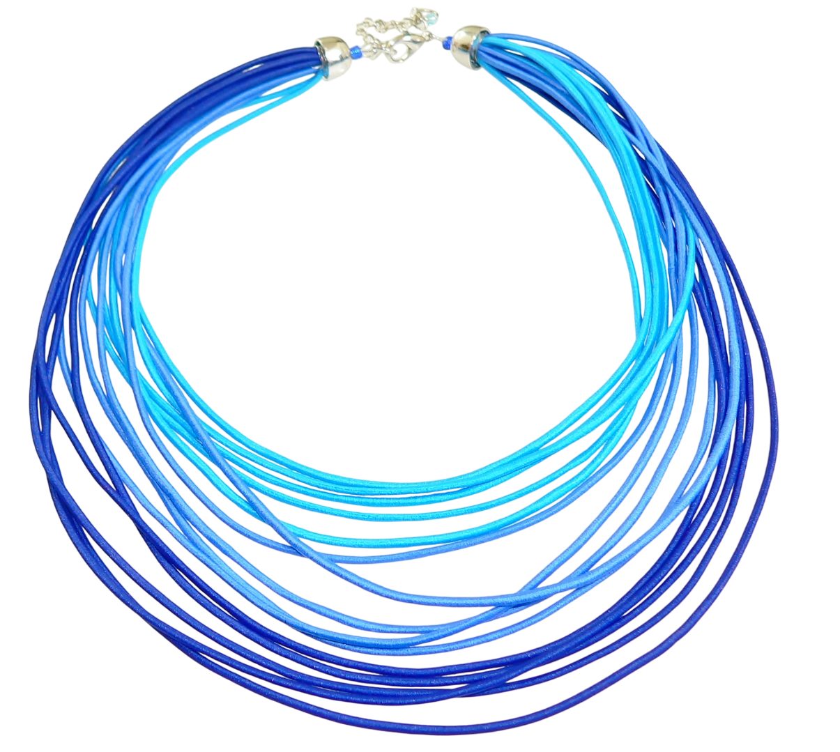 traumschmuck Collier 393a Halskette Statement Textil mehrreihig blau hellblau türkis (Geschenk, Muttertag, Weihnachten, Geburtstag, Valentinstag, incl. Schmuckbox), handgefertigt, Made in Germany