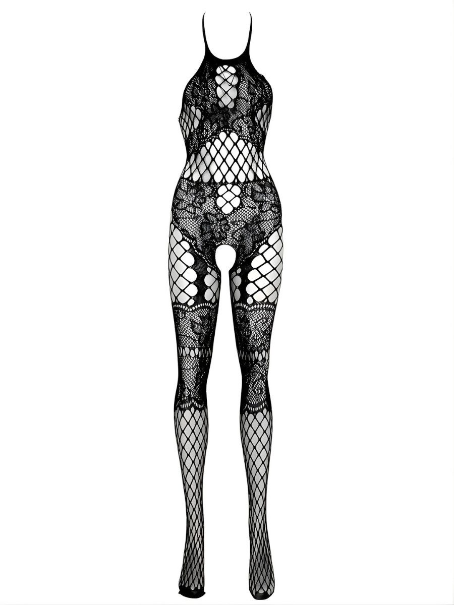 Elegant Love Bodystocking-Ouvert Floraler Spitzen-Bodystocking mit Ouvert-Design – Damen Dessous Body Reizwäsche mit Neckholder – ideal für besondere Anlässe