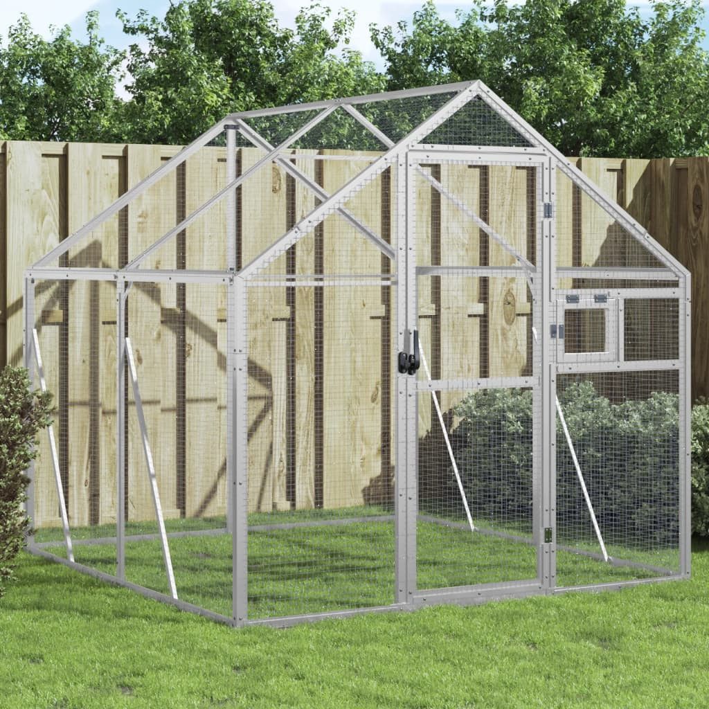 vidaXL Voliere 179 x 2 x 185 m Käfig Gehege Aussen Vogelkäfig Silbern 1,79x2x1,85 m A