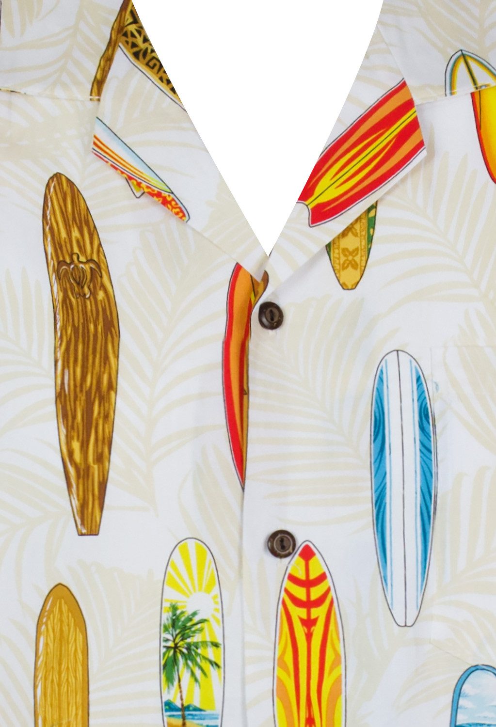 KY's Hawaiihemd "Surfbretter" Herren Kurzarm Baumwolle Kokosknöpfe Original Hawaii