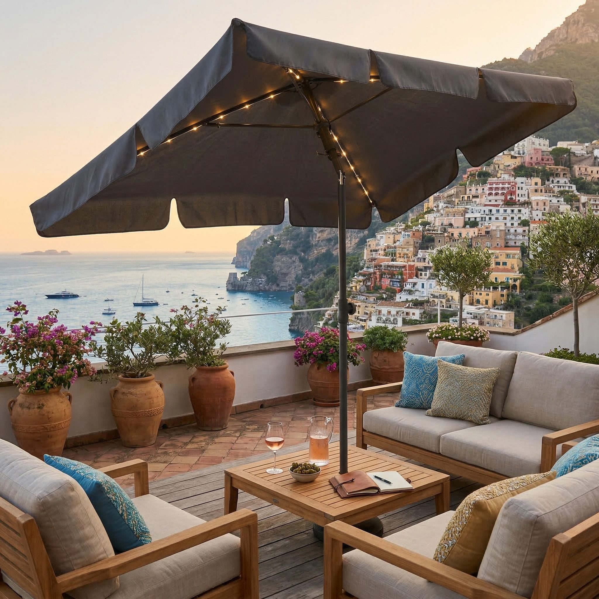 TOM Sonnenschirm 125x200 cm inklusive Kühltasche und Tragetasche, abknickbar, UV-Schutz: 50+, 180 g/m² Polyester