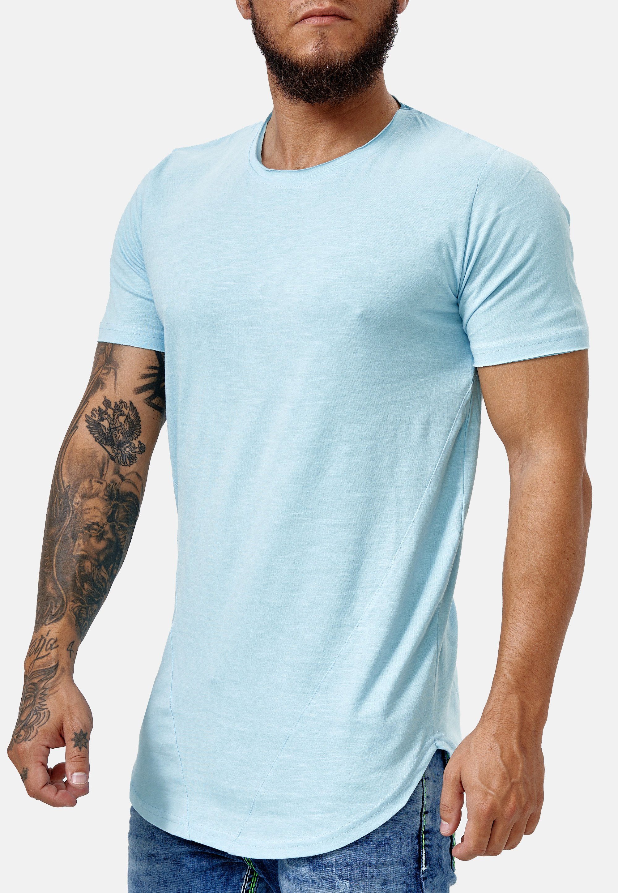 Polo Tee, Blau modischem T-Shirt TS-3751C Casual im OneRedox (Shirt Fitness Kurzarmshirt 1-tlg., Design) Freizeit