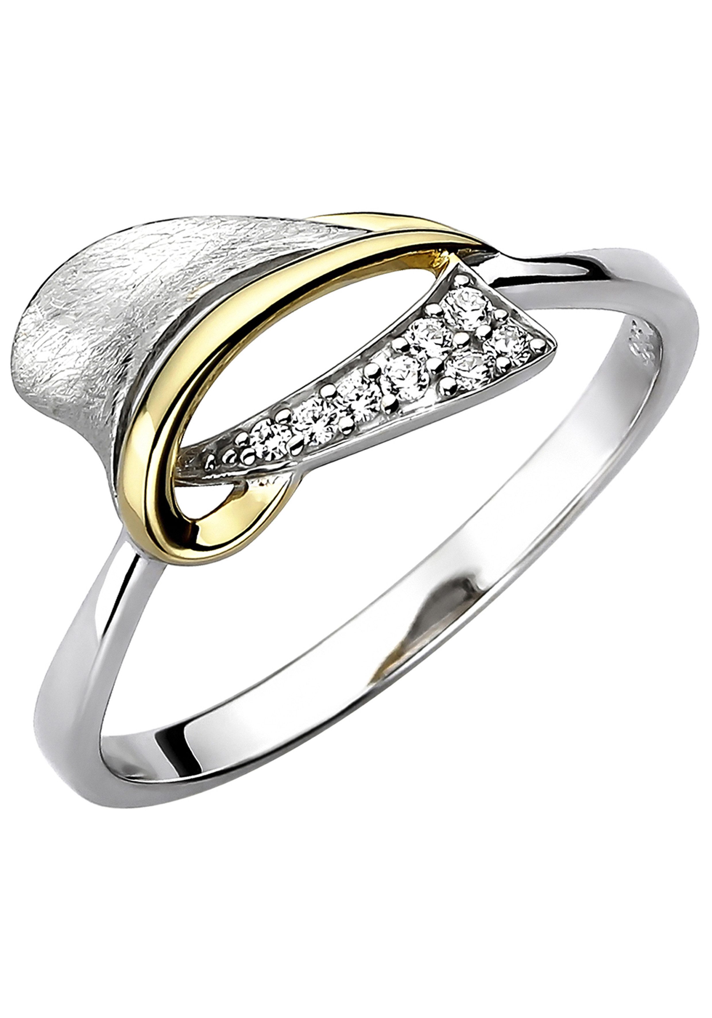 JOBO Fingerring eismatt, 925 Silber bicolor vergoldet mit 8 Zirkonia günstig online kaufen