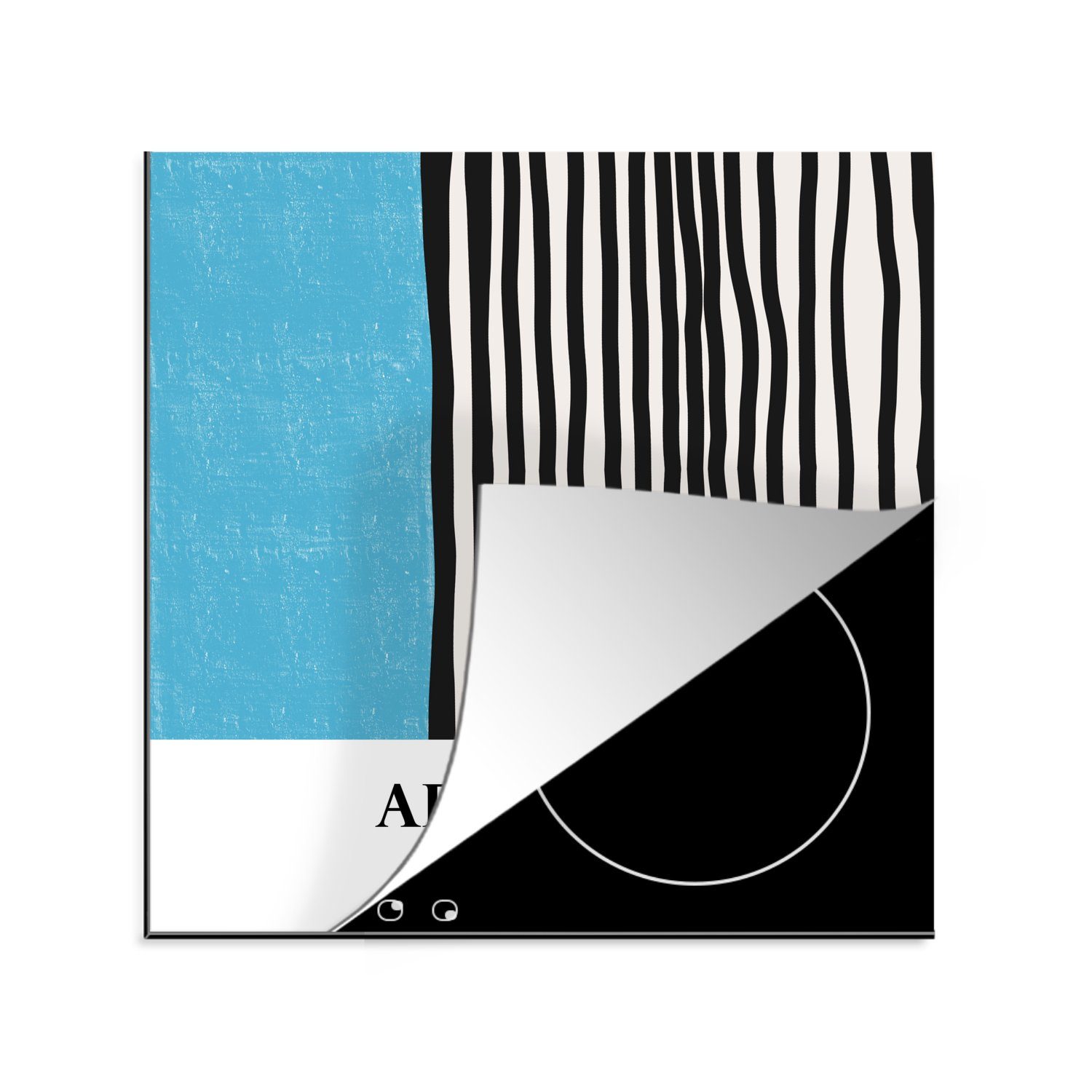 MuchoWow Herdblende-/Abdeckplatte Blau - Schwarz - Weiß - Abstrakt, Vinyl, (1 tlg), 78x78 cm, Ceranfeldabdeckung, Arbeitsplatte für küche