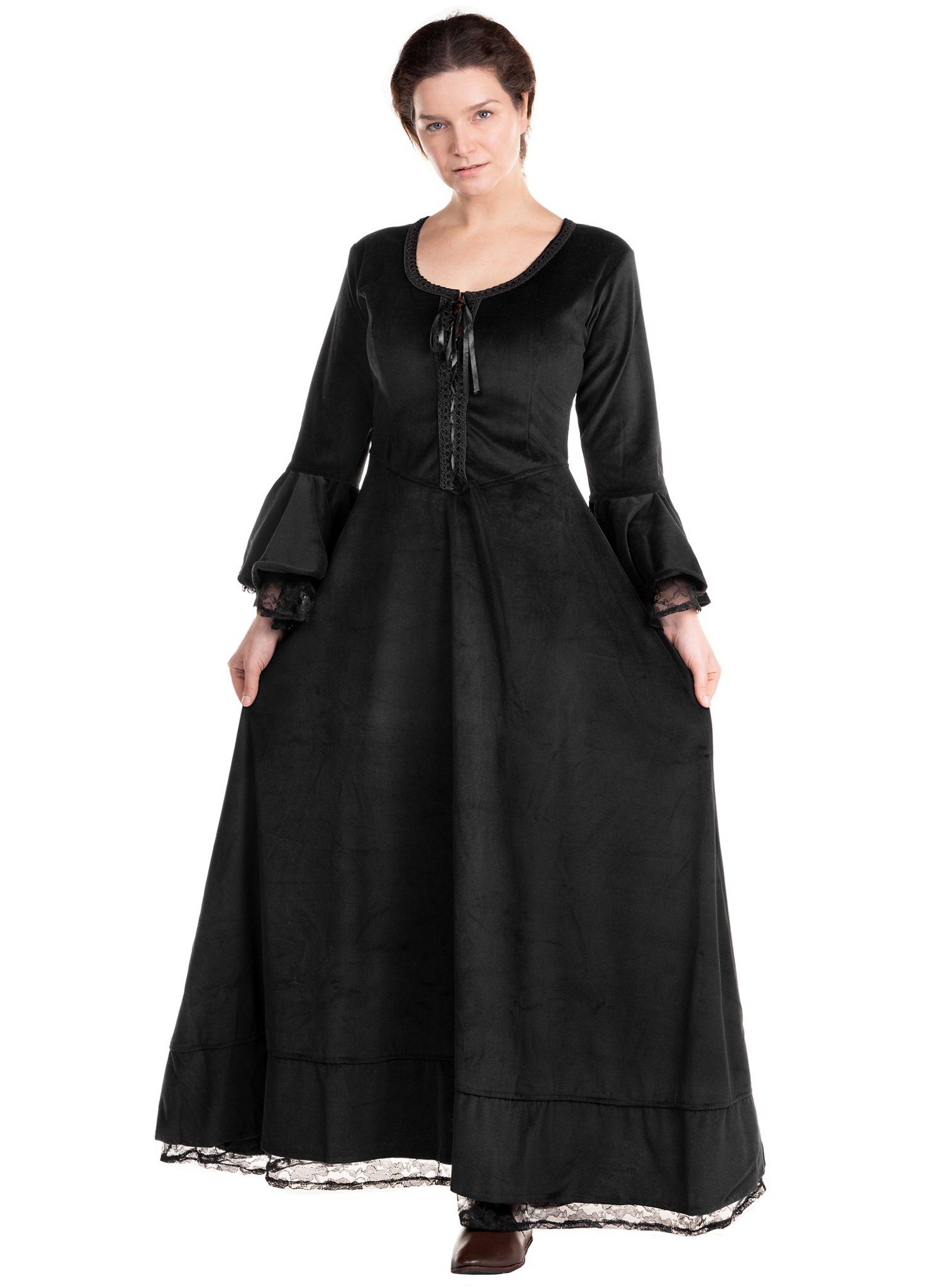 Metamorph Hexen-Kostüm Vampirkleid mit Spitze schwarz, Hochwertige und authentische Mittelalterkleidung zu unschlagbar günst
