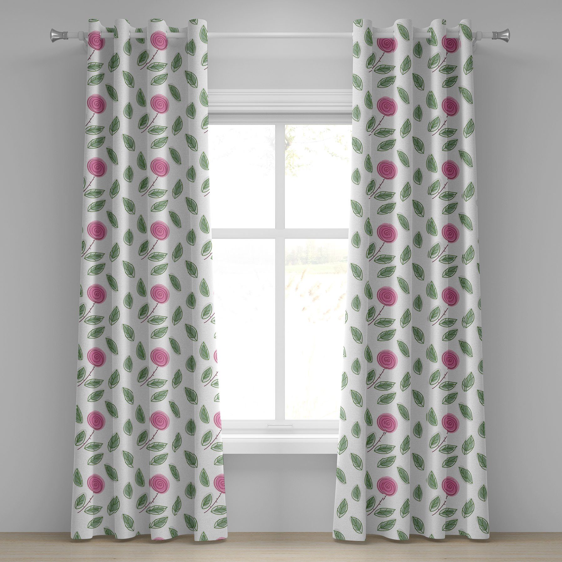 Gardine Dekorative 2-Panel-Fenstervorhänge für Schlafzimmer Wohnzimmer, Abakuhaus, Rose Modern Style rosa Blüten