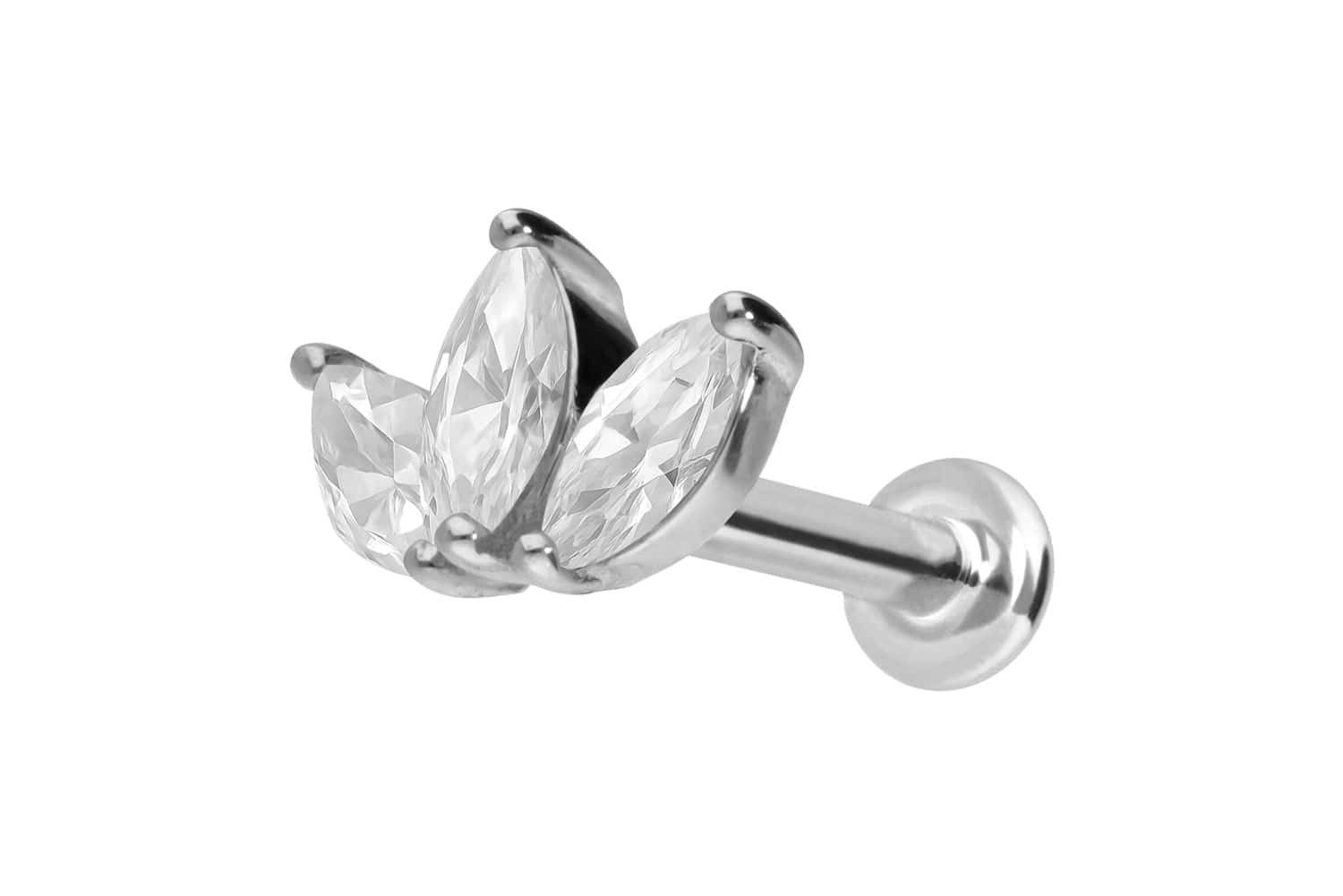 Piercing-Set 14 Karat Gold Labret mit Push Fit MOISSANIT-LOTUSBLÜTE
