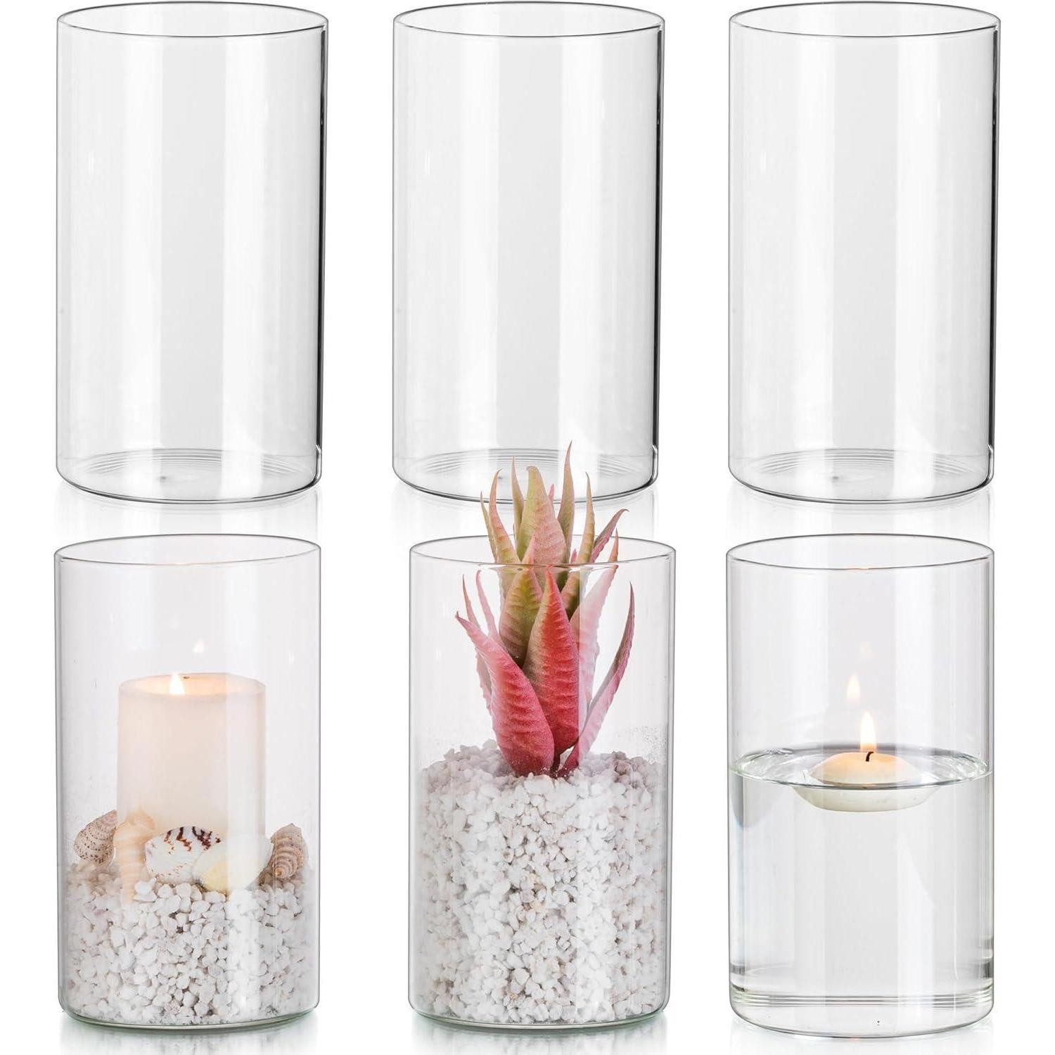 LuxusKollektion Windlicht Kerzenhalter Set Glaszylinder 6er Stumpenkerzen Hochzeitsdeko (6 St)