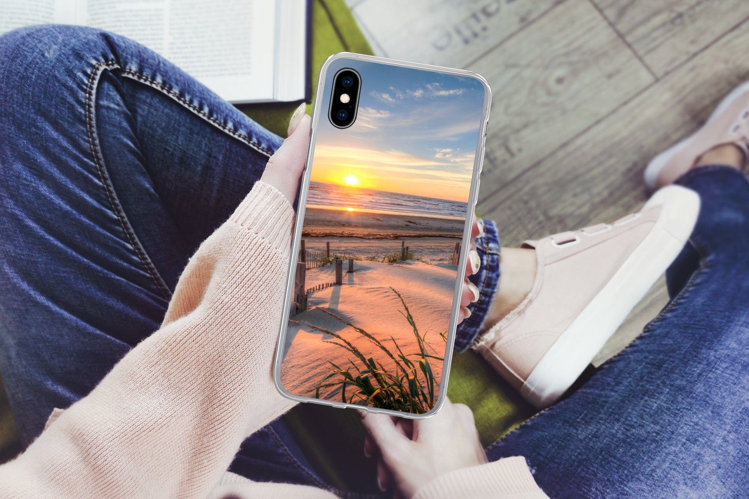 MuchoWow Handyhülle für Apple iPhone XS Strand - Meer - Düne - Sonnenuntergang - Landschaf, Smartphone-Bumper, Print, Handy Schutzhülle Dünn