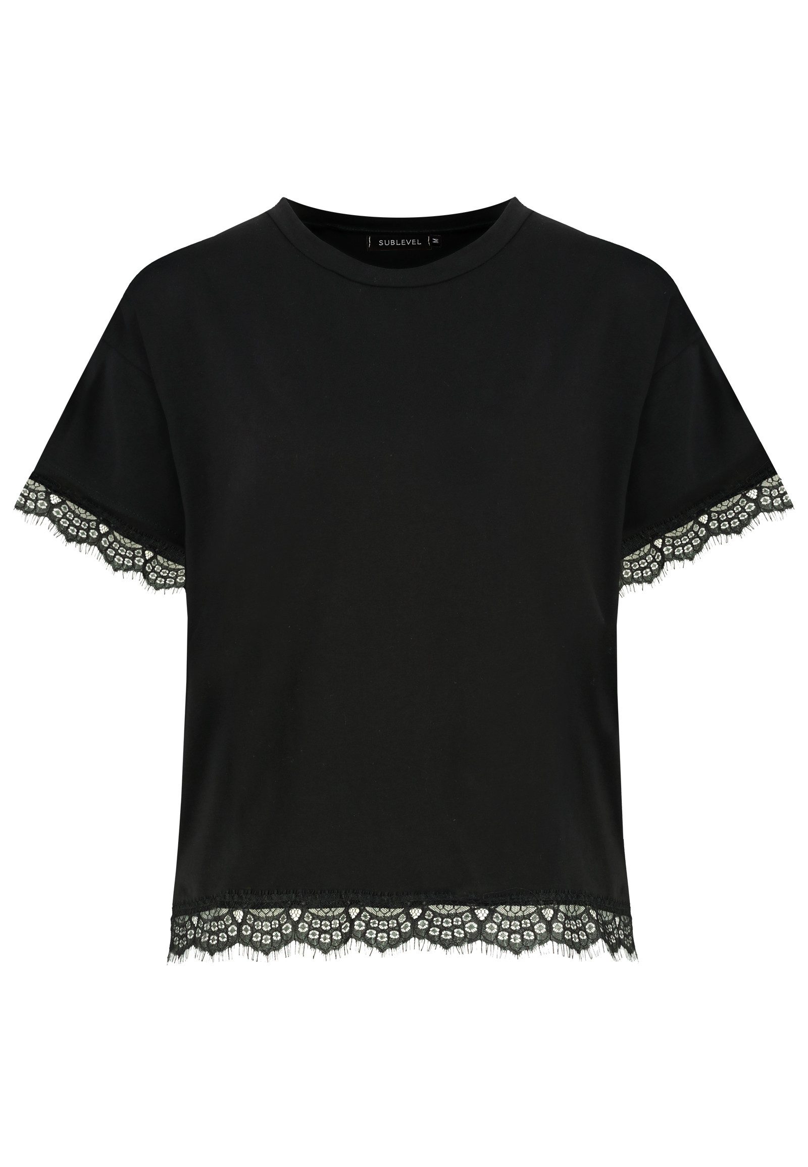 SUBLEVEL T-Shirt Damen Baumwollshirt mit Spitze elastisch, Basic