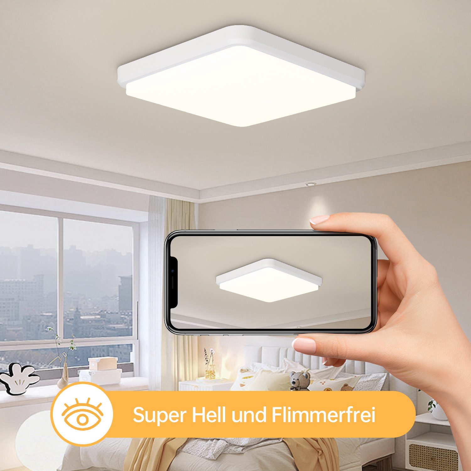 JDONG LED Deckenleuchte Flach Eckig/Rund/Holzolzoptik Deckenlampe, günstig online kaufen