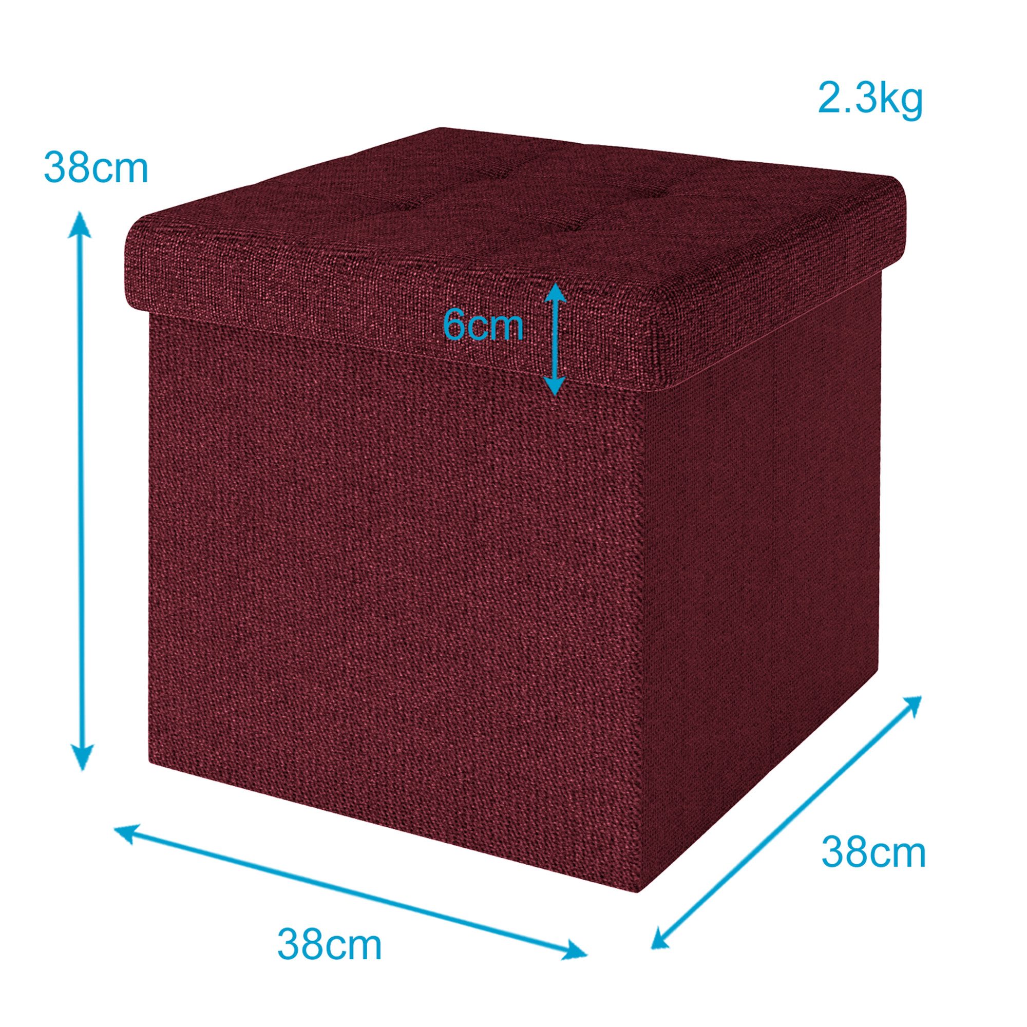 Intirilife Sitzhocker (Sitzwürfel mit Stauraum 38x38x38 cm in KIRSCH ROT - Fußablage, 1 St), Faltbarer Sitzhocker aus Stoff mit Mulden - Aufbewahrungsbox Fußhoc – Bild 2 von 5