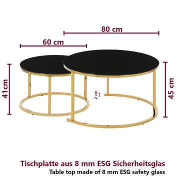 HOOZ Couchtisch Couchitsch 2er Set Rund Gold schwarz (Wohnzimmertisch, 2 Tische), Höhe 45 cm
