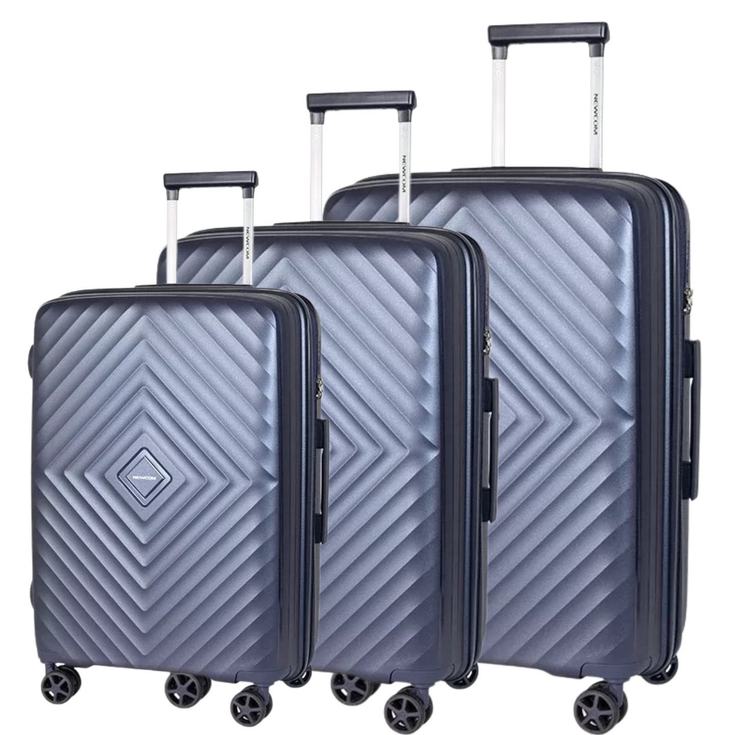 NEWCOM Trolleyset Hartschale Koffer SET aus recyceltem PP-Material mit TSA, Erweiterbar, 4 Rollen, (Reisekoffer Set, 3 tlg., Blau), Robustes Öko-PP, Diebstahlschutz, Dehnfalte & Alu-Stange