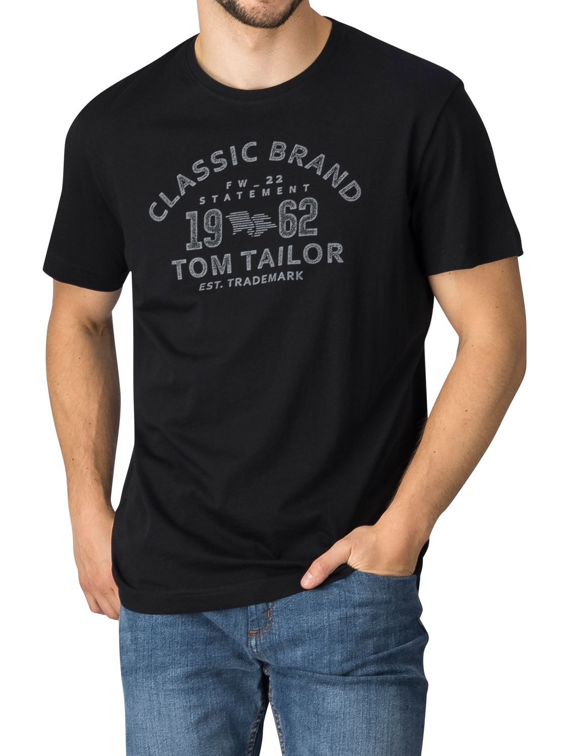 TOM TAILOR T-Shirt Herren Printshirt Regular Fit (Vorteilspack, 4-tlg) Kurzarm Tee Shirt mit Rundhalsausschnitt aus 100% Baumwolle