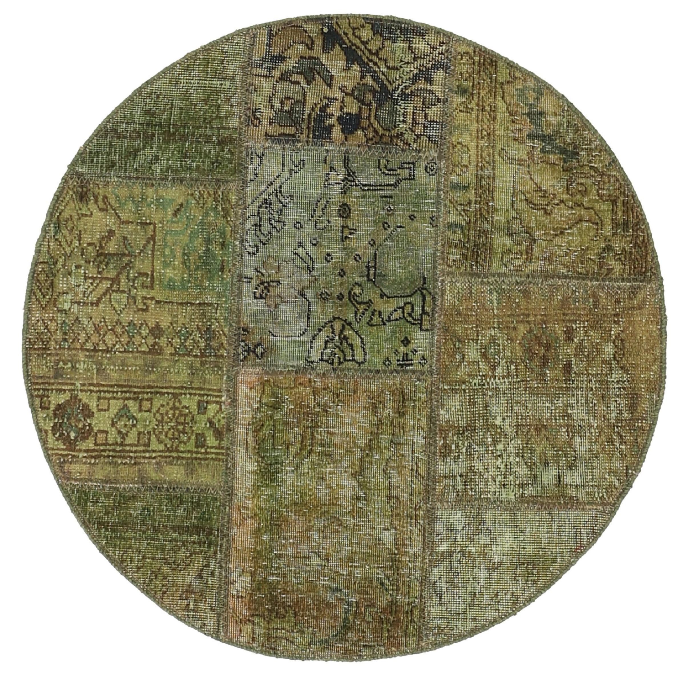 Nain Trading Orientteppich Patchwork 99x99 Handgeknüpfter Moderner Orientteppich, rund, Höhe: 8 mm