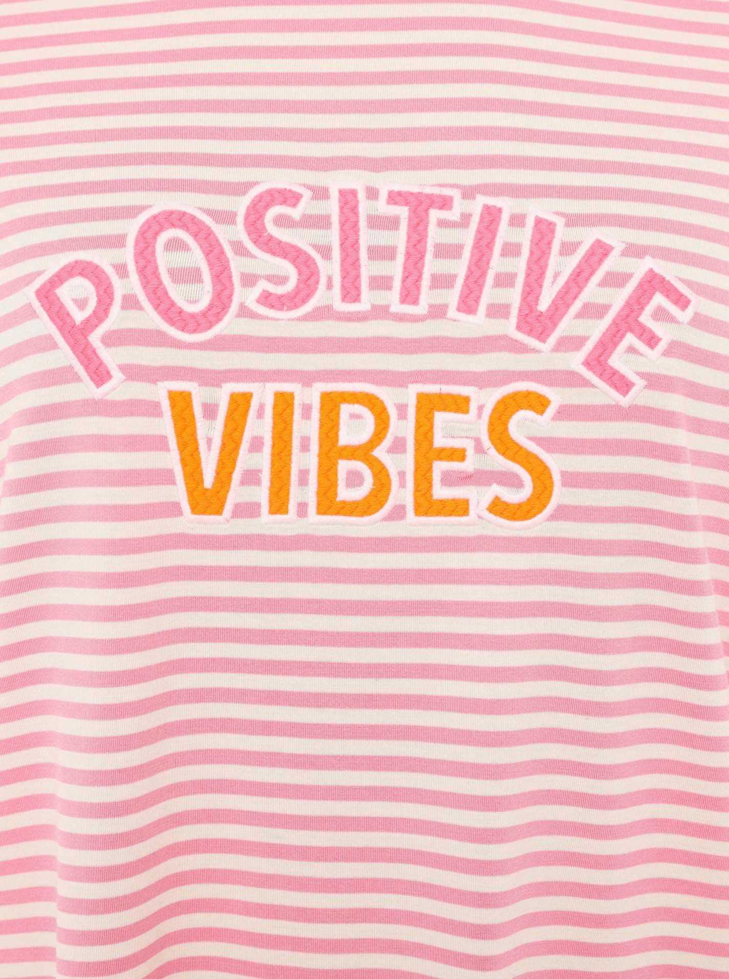 Zwillingsherz T-Shirt "Positive Vibes" gestickter Statement Schriftzug, Rundhals – Bild 4 von 4
