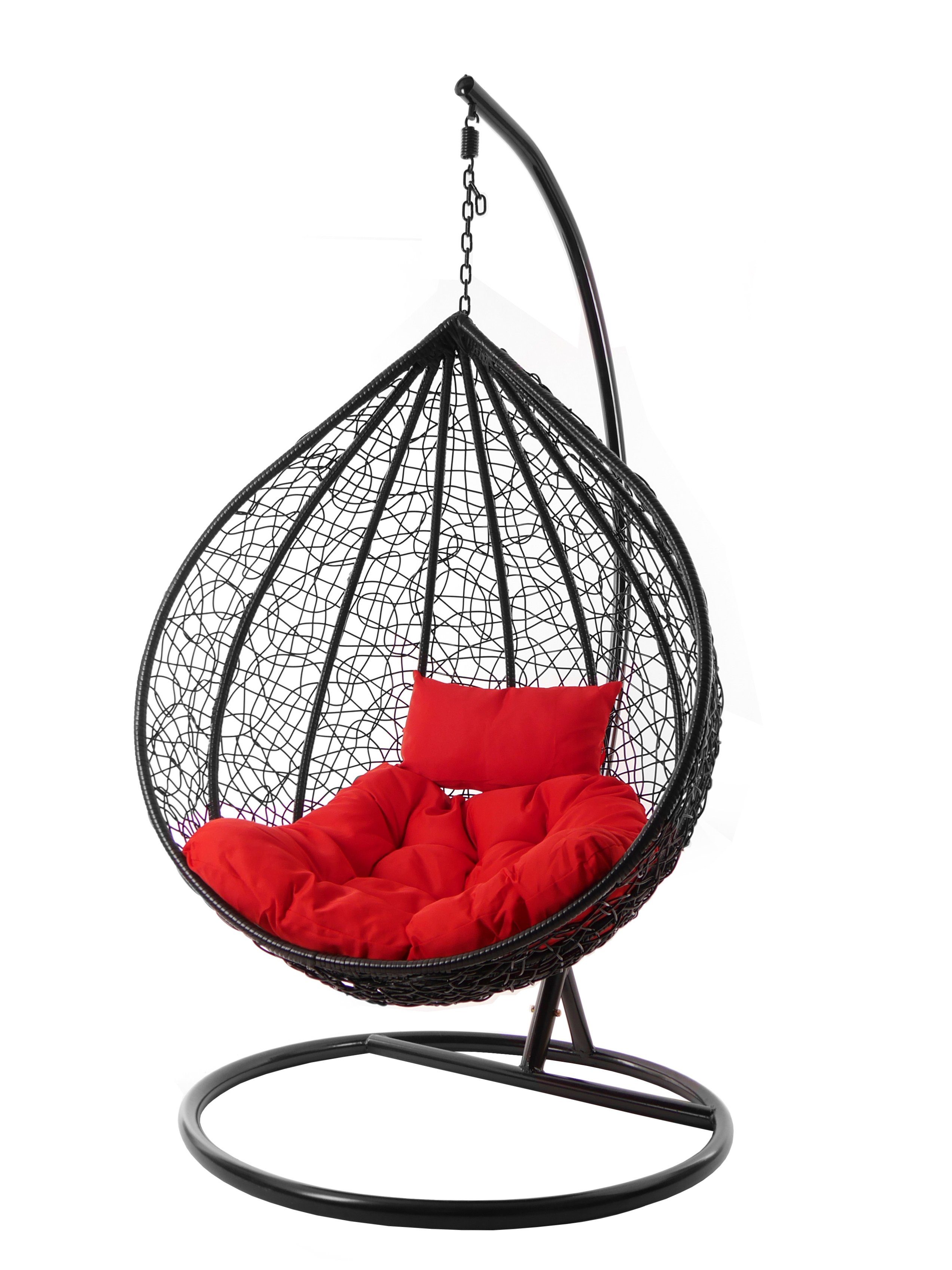 KIDEO Hängesessel Hängesessel MANACOR schwarz, edles schwarz, moderner Swing Chair, Schwebesessel inklusive Gestell und Kissen rot (3050 scarlet)