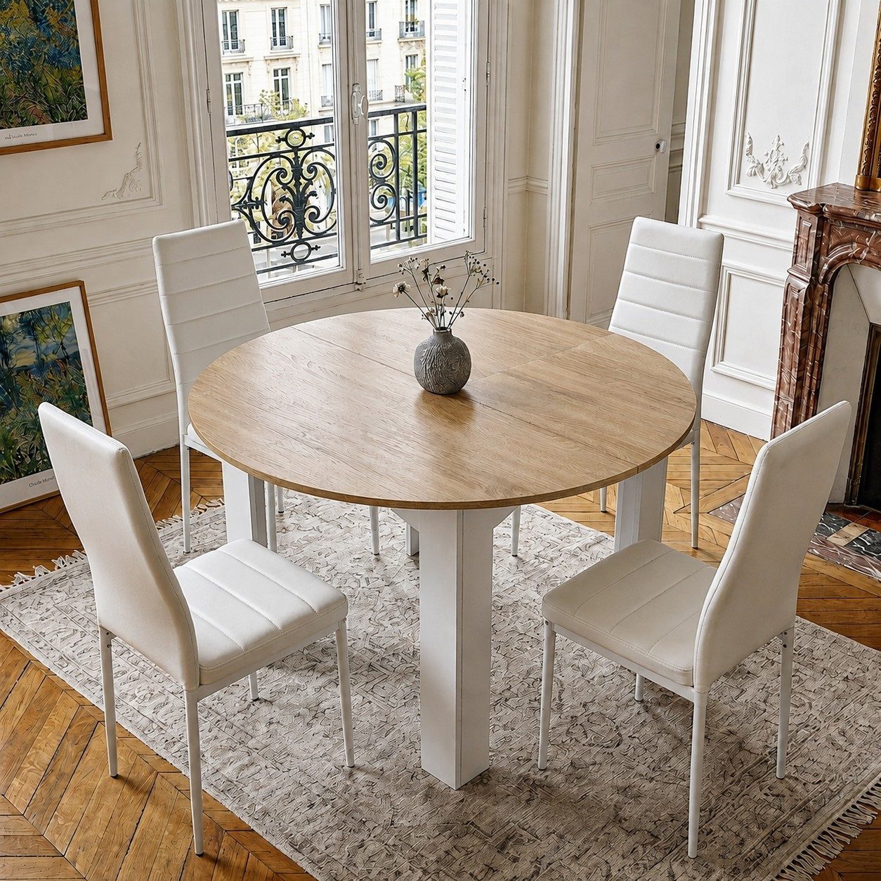 Mondeer Esstisch Rund Esstisch (120 x 120 x 75 cm), Platzsparender Küchentisch für 4-6 Personen – Bild 2 von 5