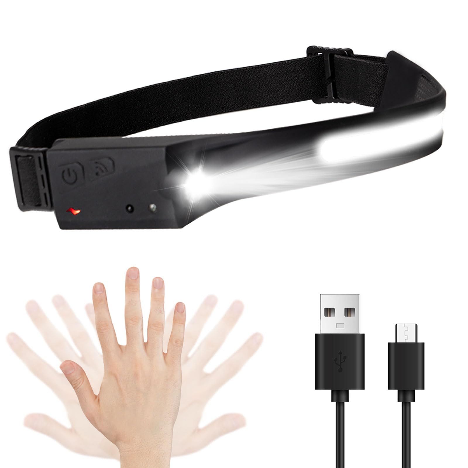 LED Stirnlampe Wiederaufladbar, COB-Breitstrahl & Spotlight