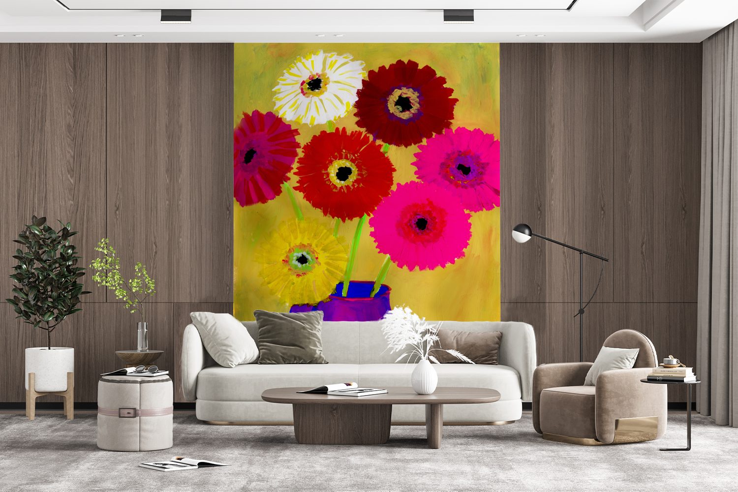 in von MuchoWow Blumen Wandtapete (4 St), Fototapete Gemälde einer Vase, Tapete Wohnzimmer, für Vinyl Montagefertig bedruckt, Matt,