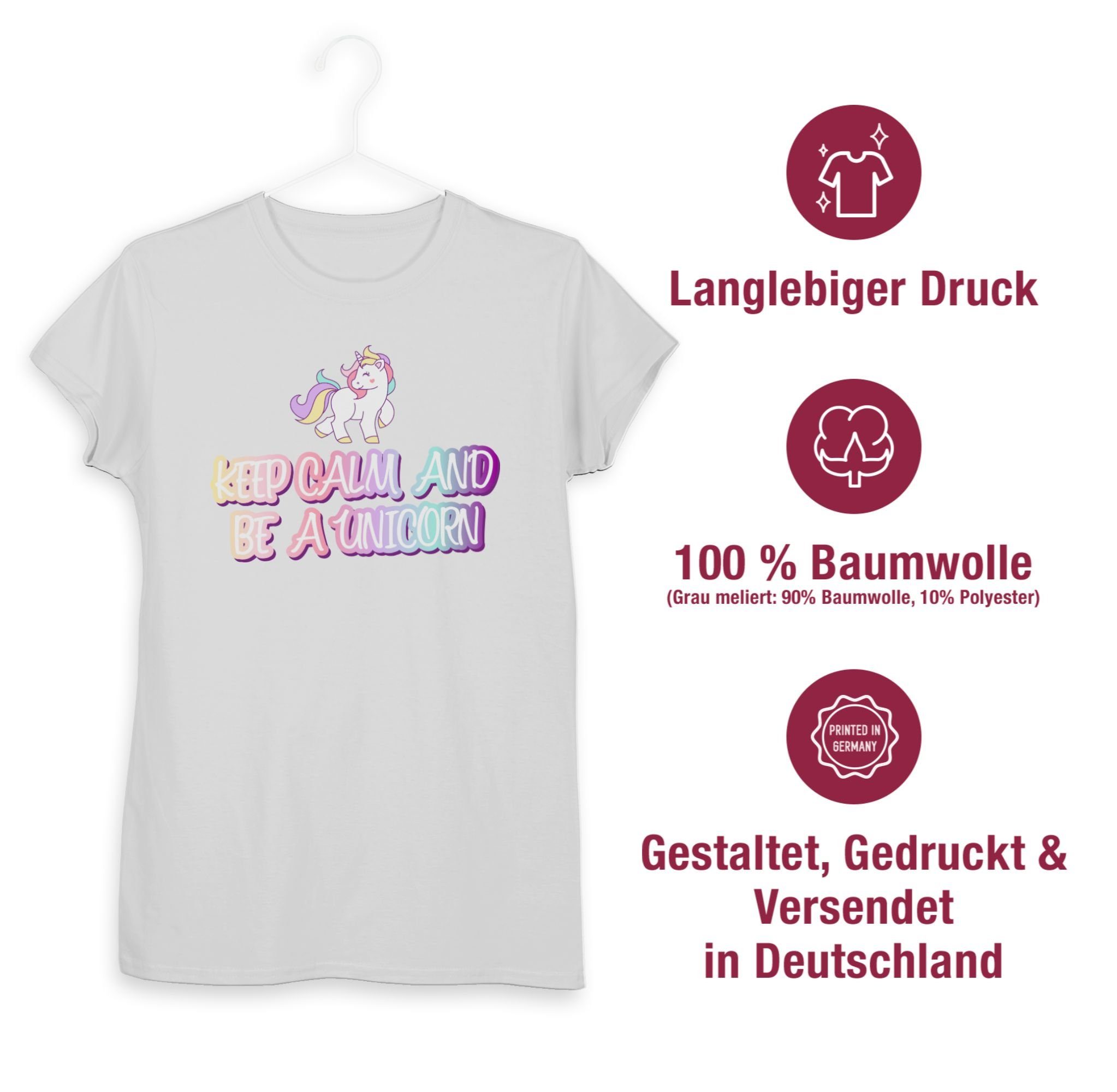 Damen Shirts Shirtracer T-Shirt Keep Calm and be a unicorn - Nerd Geschenke - Damen Premium T-Shirt (1-tlg) Nerds & Geeks