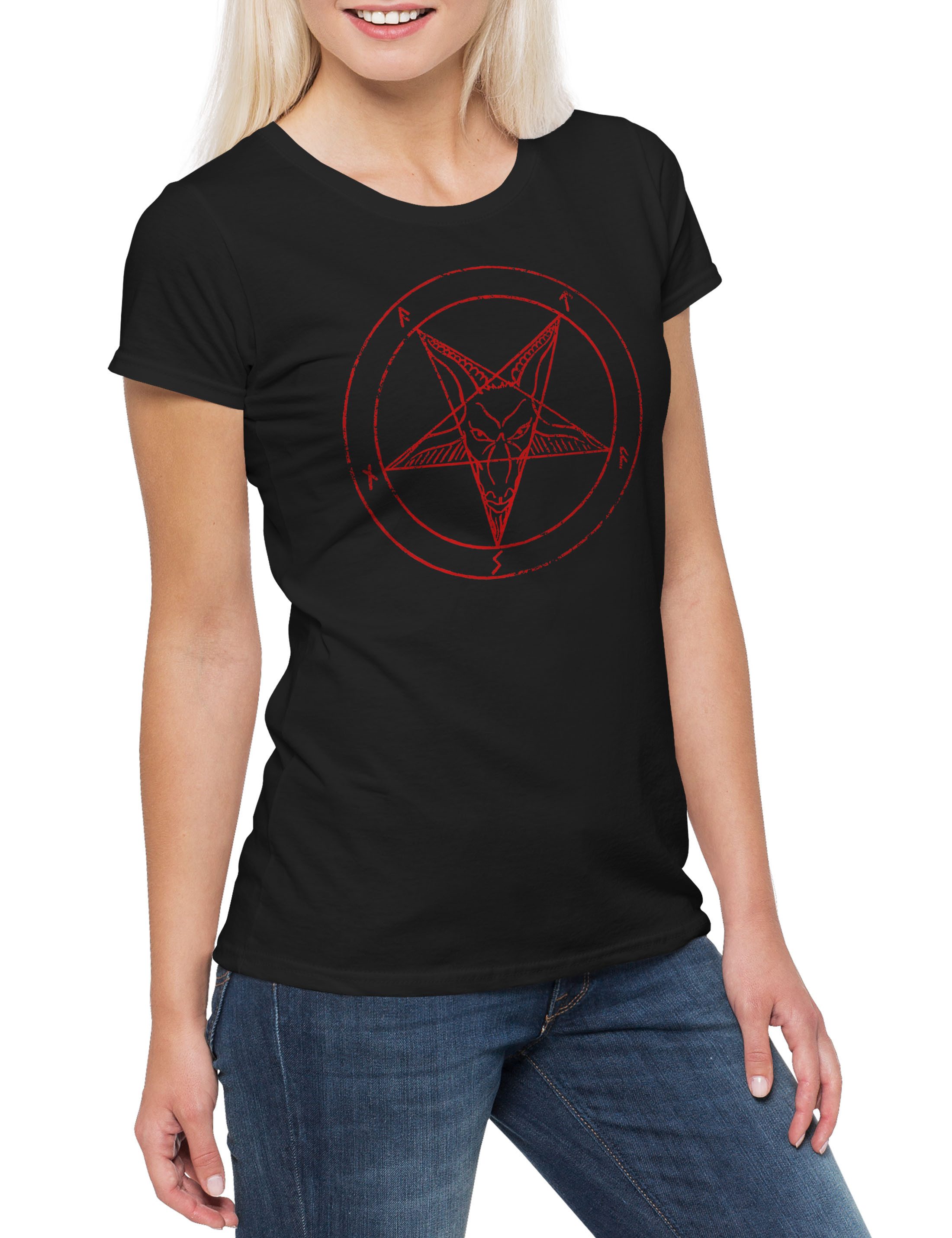 Print-Shirt Baphomet Pentagram Sign Damen T-Shirt Shirt Aleister Satan Crowley