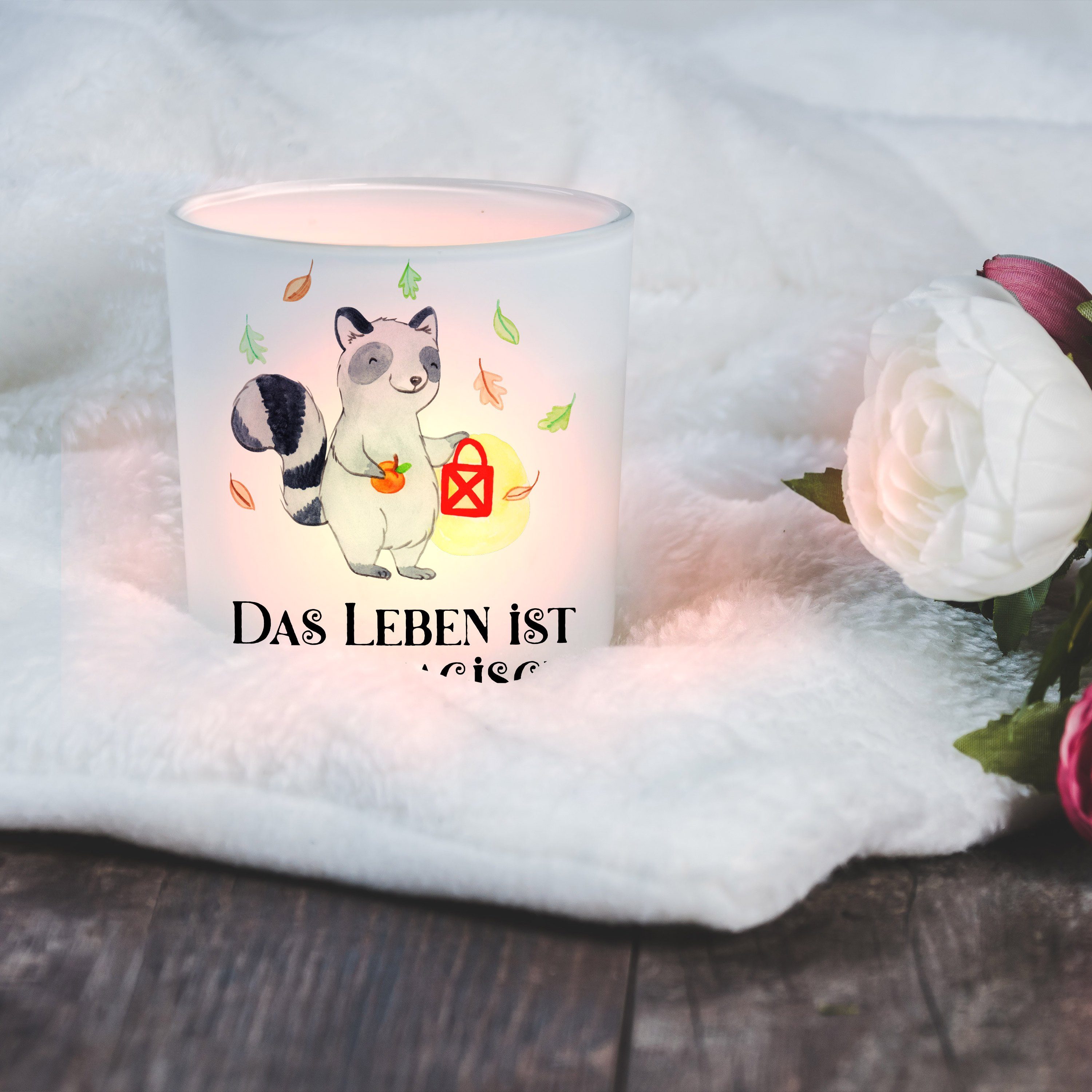 Geschenk, - Mr. Mrs. or Teelichthalter, Laterne Panda Windlicht Trick - & Transparent T Waschbär (1 St)