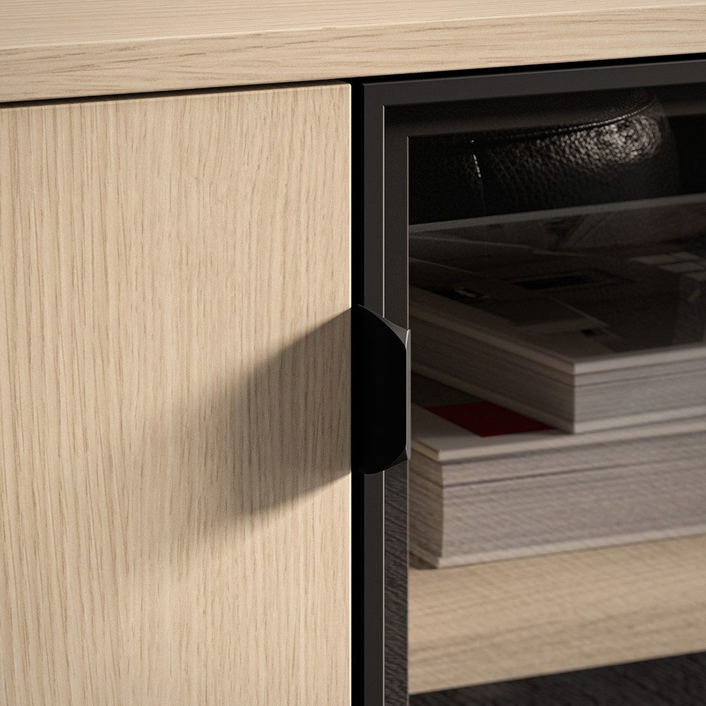 Lomadox Wohnzimmer-Set BANSIN-131, (Mega-Spar-Set, 2-St., Kommode), in Eiche, Glasfront, griffloses Design, modern