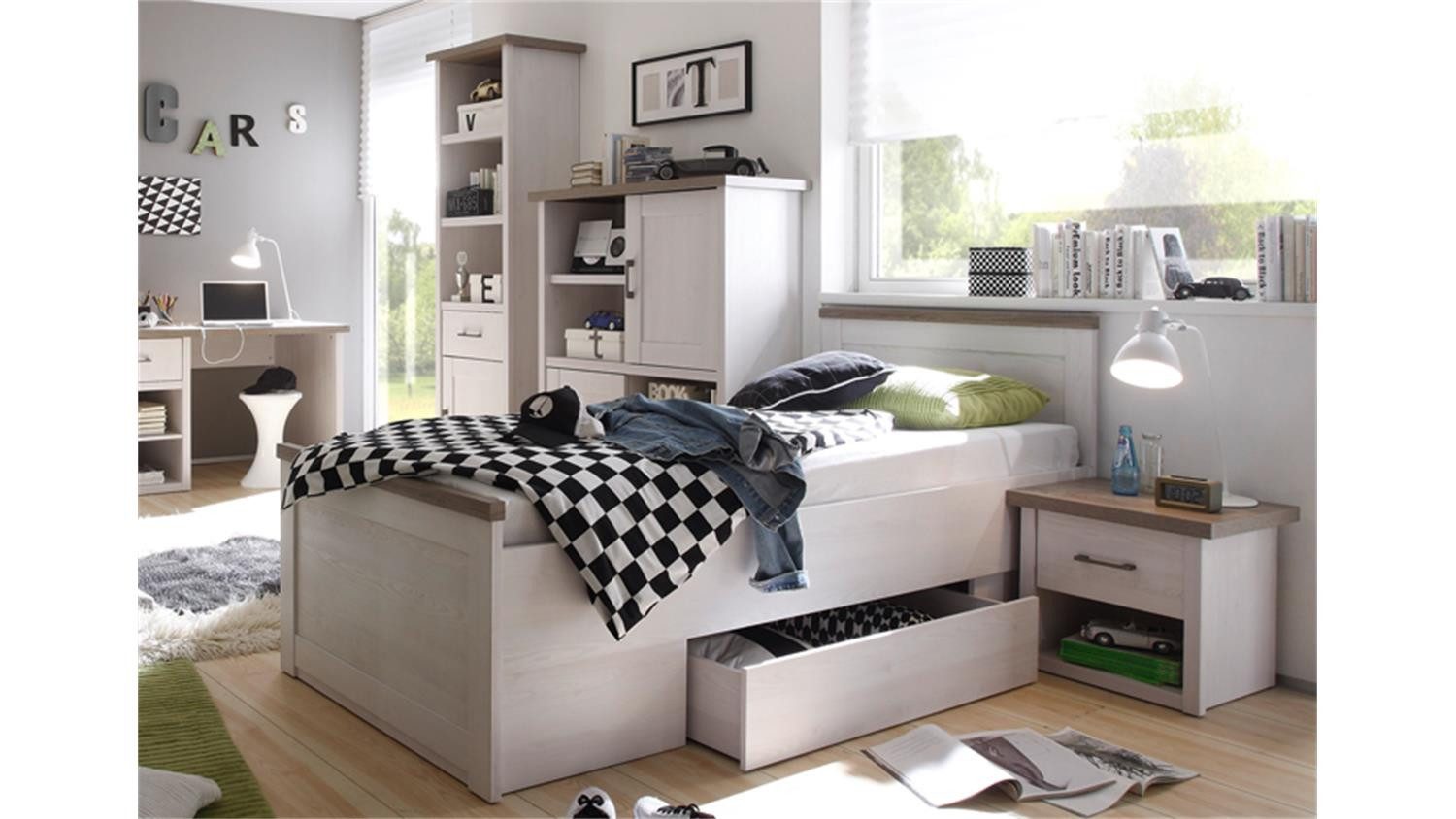 Bega Consult Jugendzimmer-Set Jugendzimmer Luca 7 teilig 2 Pinie weiß Trüffel, (7-tlg)