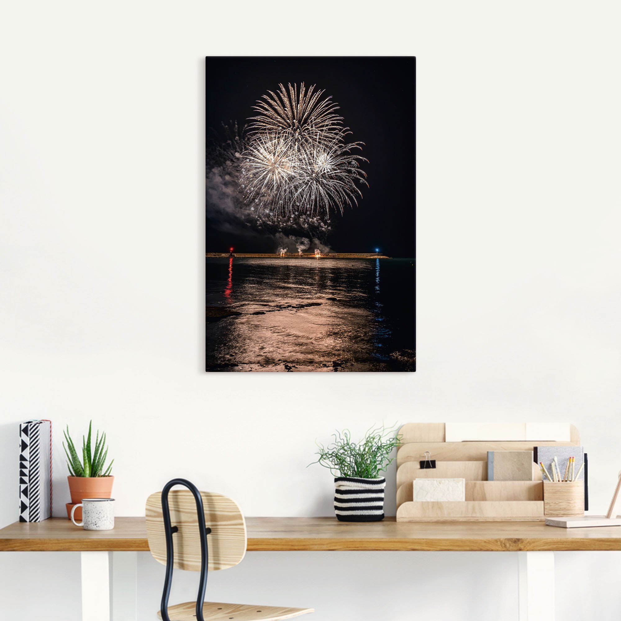 Artland Wandbild Feuerwerk am Meer, St), Poster (1 Wandaufkleber Größen oder versch. Leinwandbild, Himmelsbilder Alubild, als in