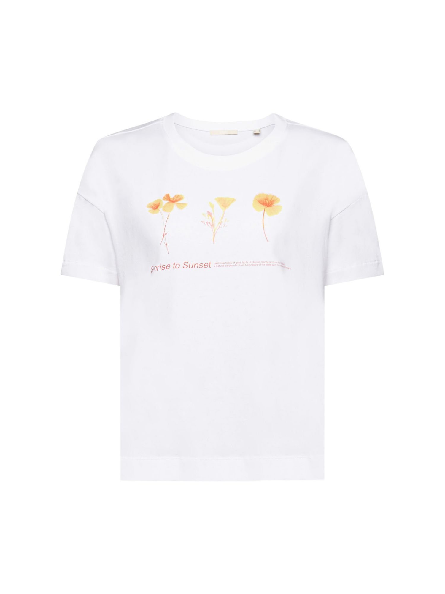 edc by Esprit T-Shirt T-Shirt mit floralem Print auf der Brust (1-tlg),  Baumwolle mit Stretchanteil