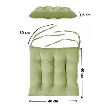 Komfortec Stuhlkissen 4er Set 40x40 cm mit Bändern, Baumwolle Sitzkissen 220 g/m², Wasserabweisend Dekokissen, Sitzauflage für Innen- & Außenbereich