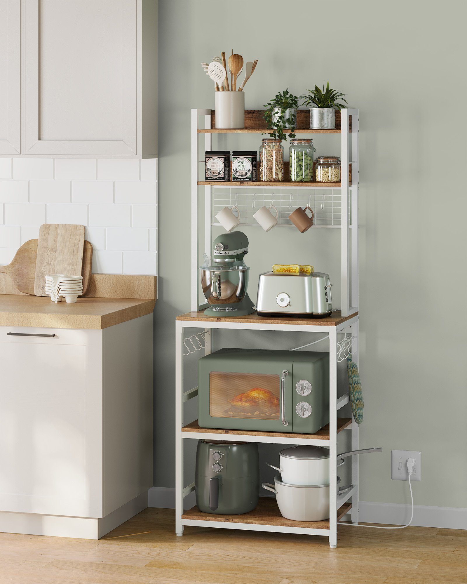 VASAGLE Standregal, Küchenregal mit Steckdosen, 14 Haken, 40 x 80 x 170 cm günstig online kaufen