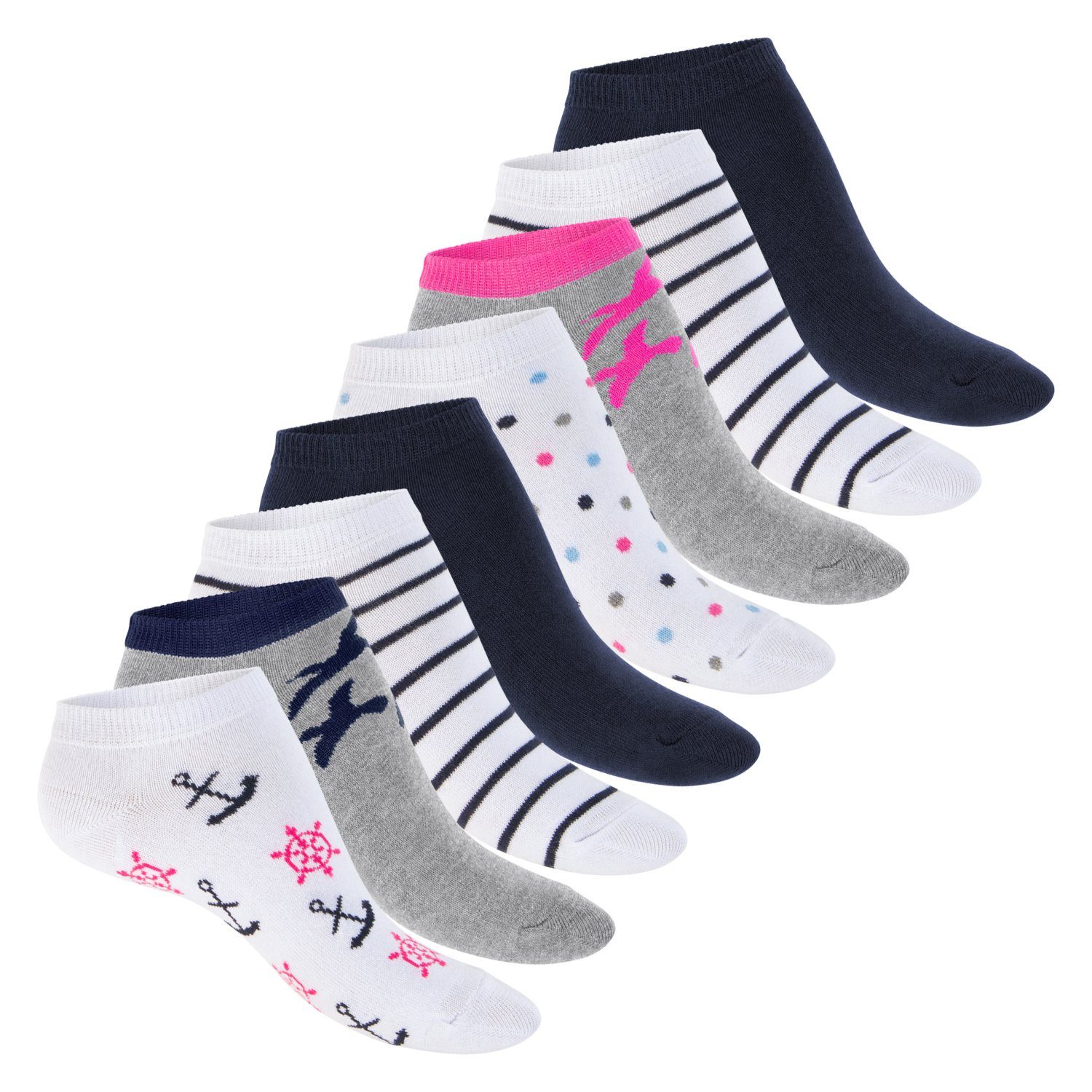 Footstar Sneakersocken süße Damen Sneaker Socken (8 Paar) Kurze Söckchen mit Muster Maritim