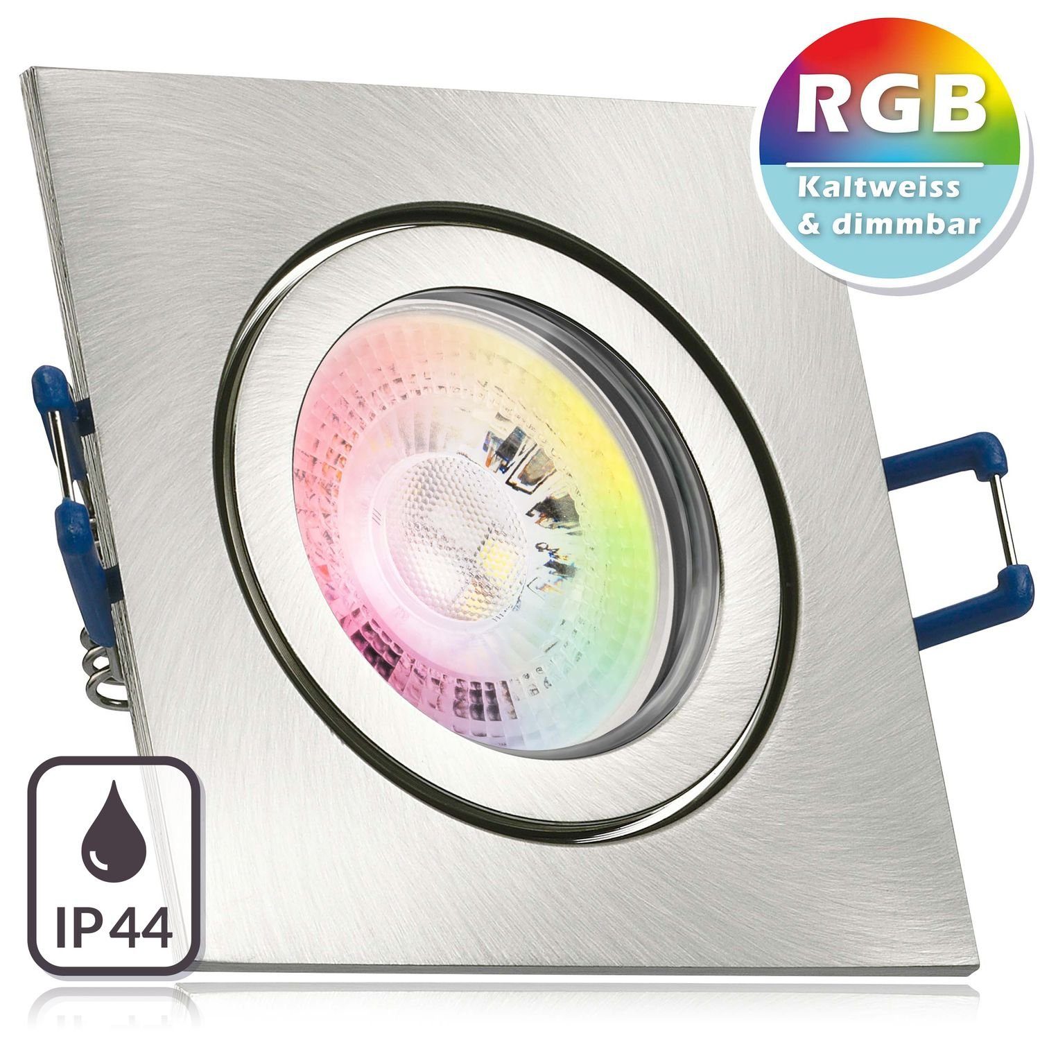 LEDANDO LED Einbaustrahler IP44 m GU10 Einbaustrahler silber RGB gebürstet in Set LED edelstahl 