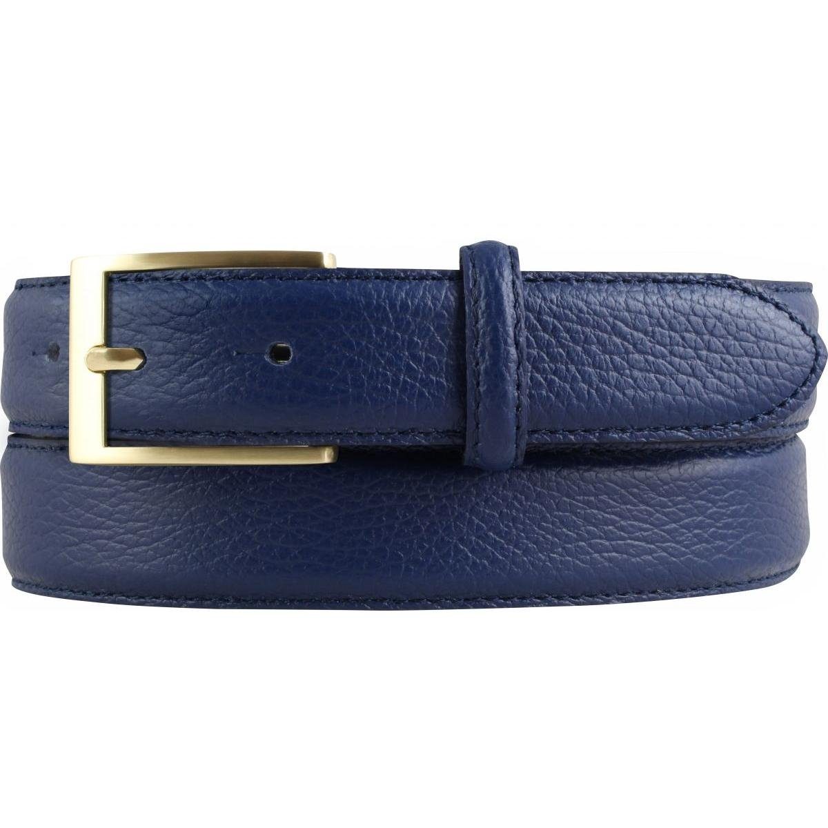 BELTINGER Ledergürtel Italienischer Anzug-Gürtel, 30 mm breit, Herren, Anzuggürtel, Hosengür Blau, Gold