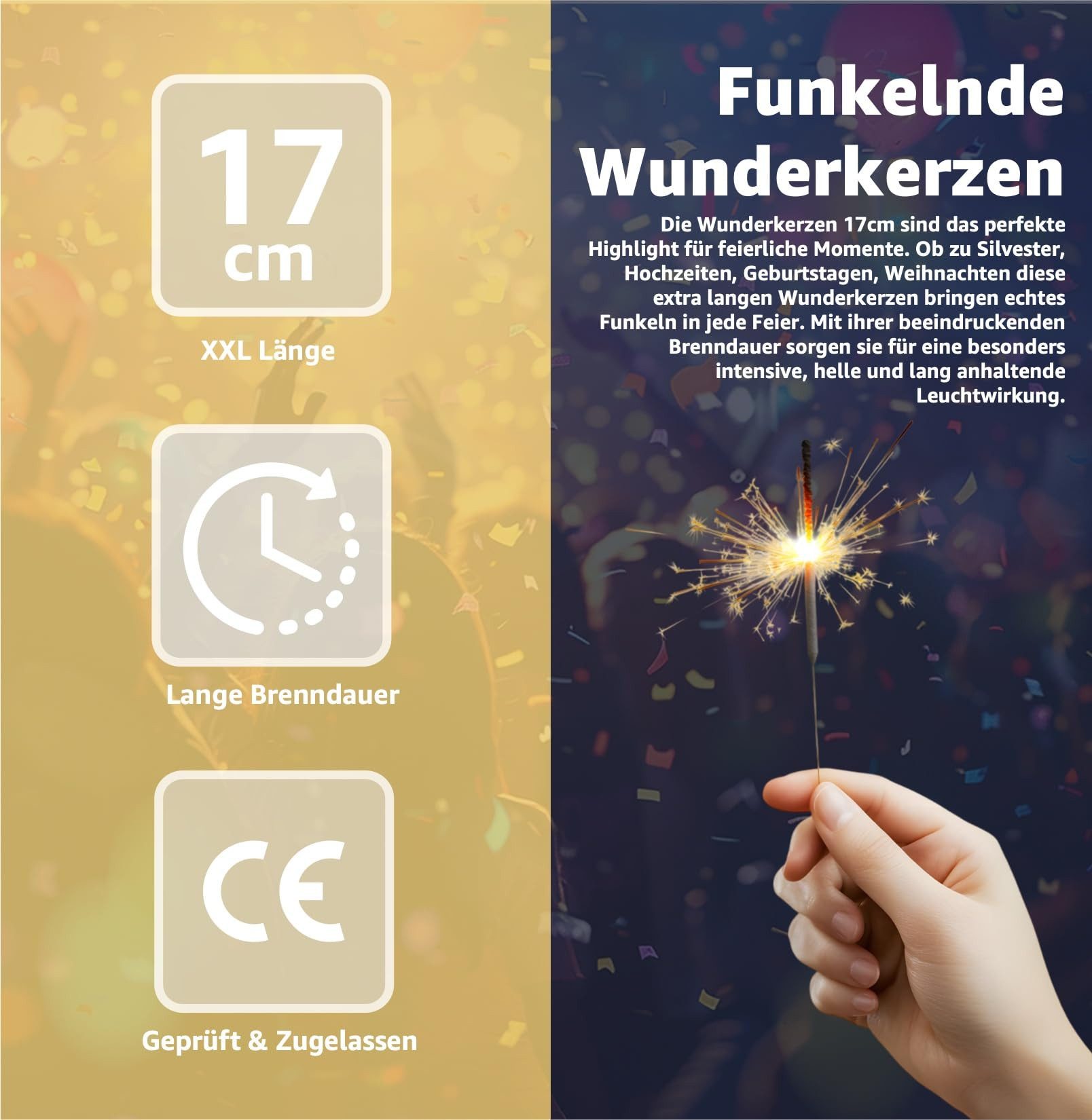 happy sparks® Geburtstagskerze Wunderkerzen 17 cm - Sternspritzer - Feuerwerk Silvester (Packung, 400-tlg., 100x Wunderkerzen 17 cm), Kat. F1